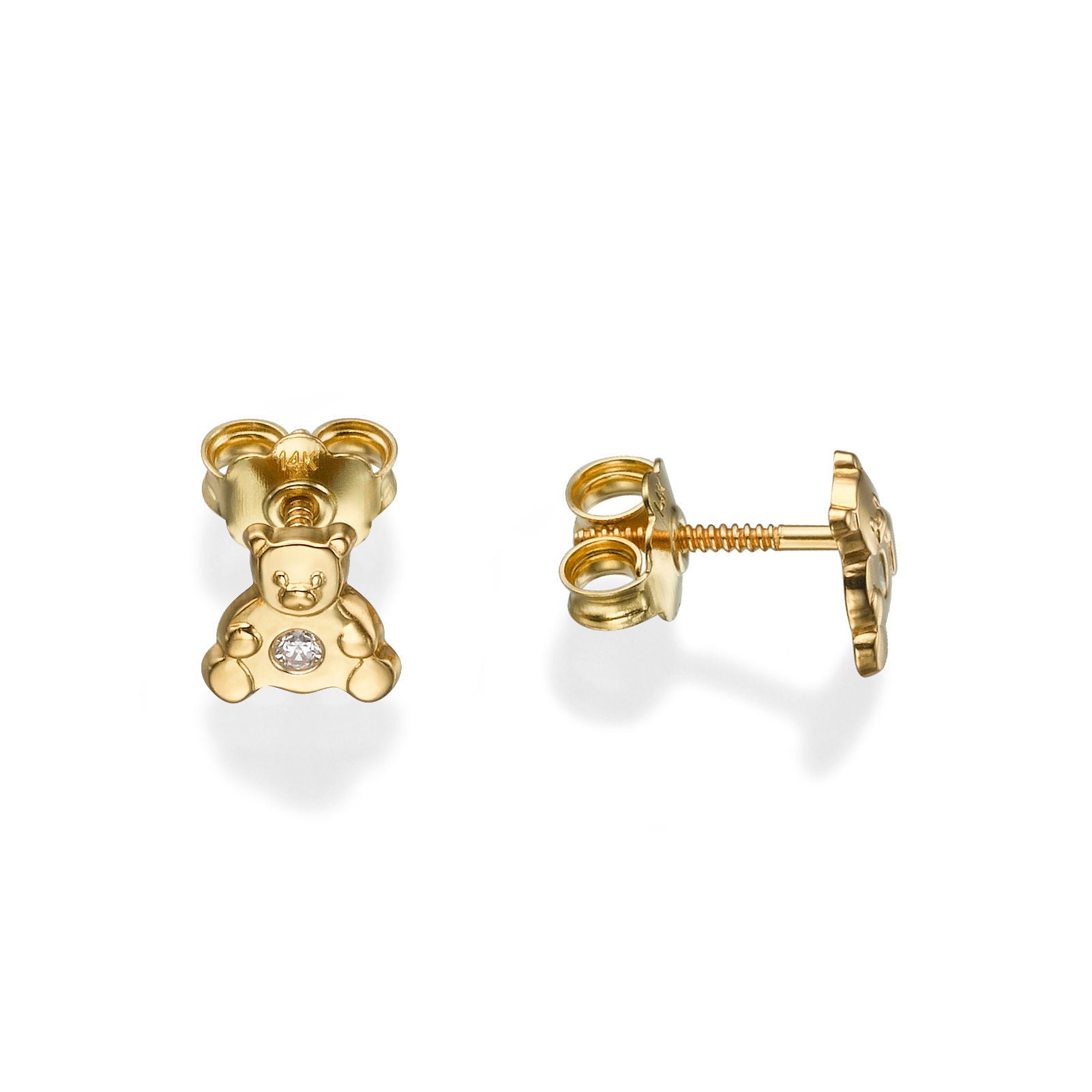 עגילים צמודים מזהב צהוב 14 קראט - דובי מנצנץ עגילים צמודים מזהב צהוב 14 קראט - דובי מנצנץ