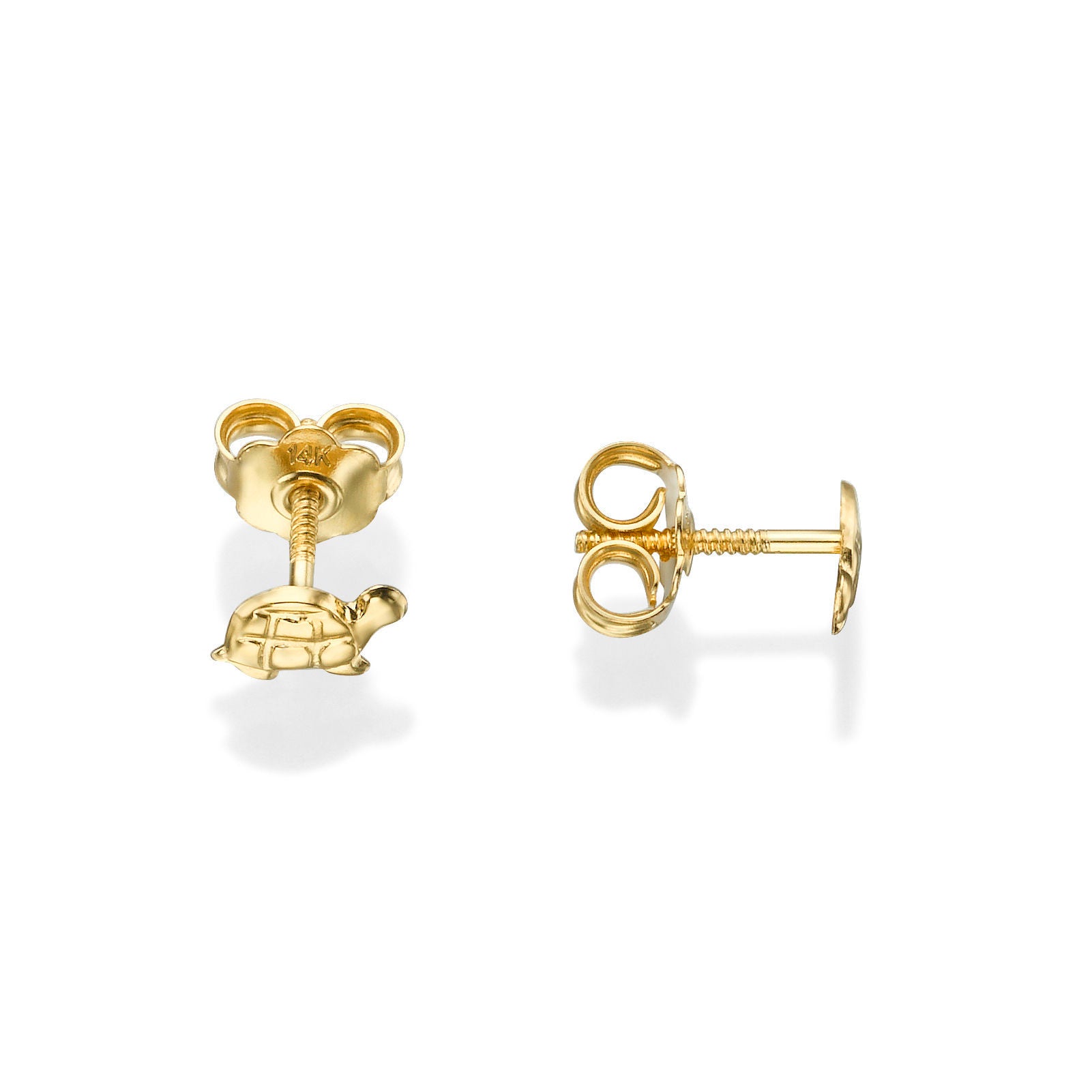 עגילים צמודים מזהב צהוב 14 קראט - צב טבעי עגילים צמודים מזהב צהוב 14 קראט - צב טבעי