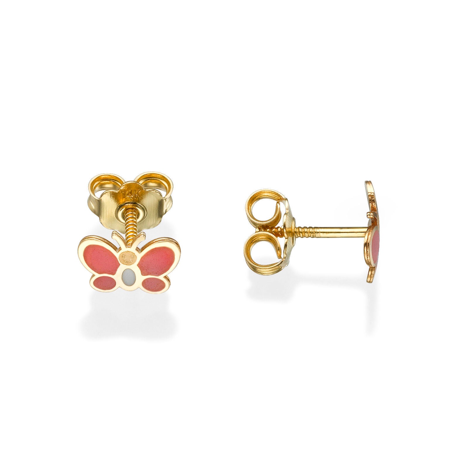 עגילים צמודים מזהב צהוב 14 קראט - פרפר אופטימי עגילים צמודים מזהב צהוב 14 קראט - פרפר אופטימי