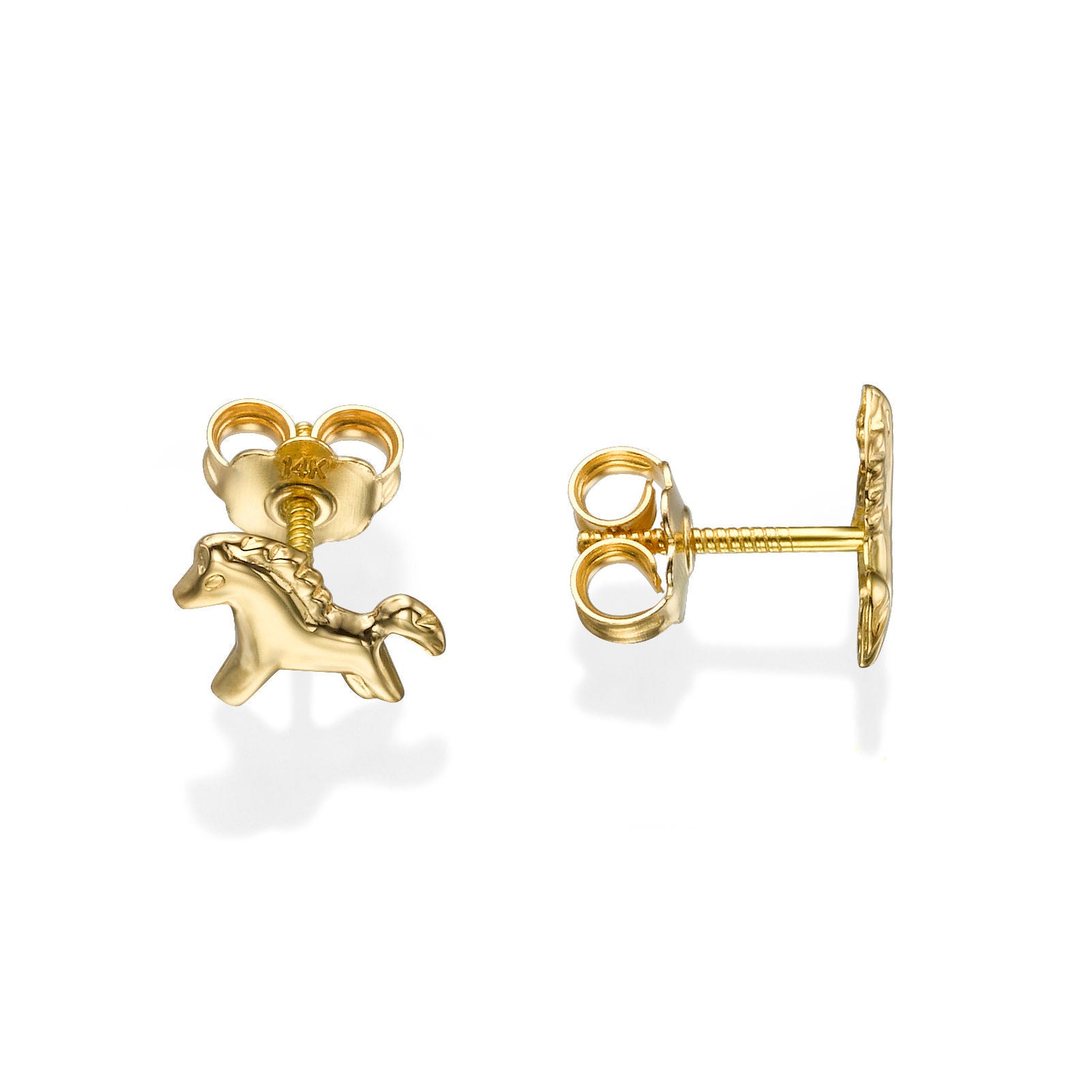 עגילים צמודים מזהב צהוב 14 קראט - סוס פוני עגילים צמודים מזהב צהוב 14 קראט - סוס פוני