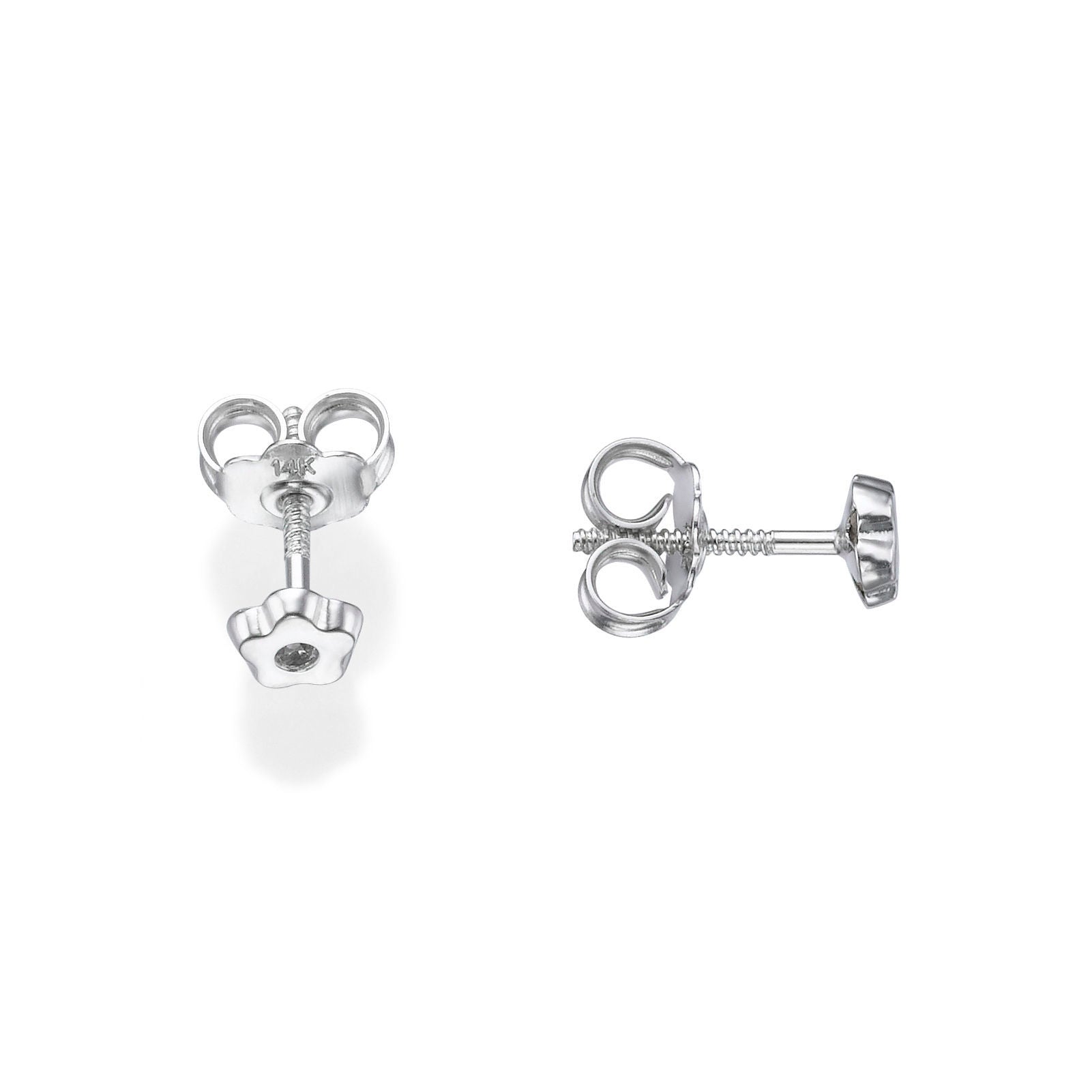 עגילים צמודים מזהב לבן 14 קראט - כוכב פורח קטן מאד עגילים צמודים מזהב לבן 14 קראט - כוכב פורח קטן מאד