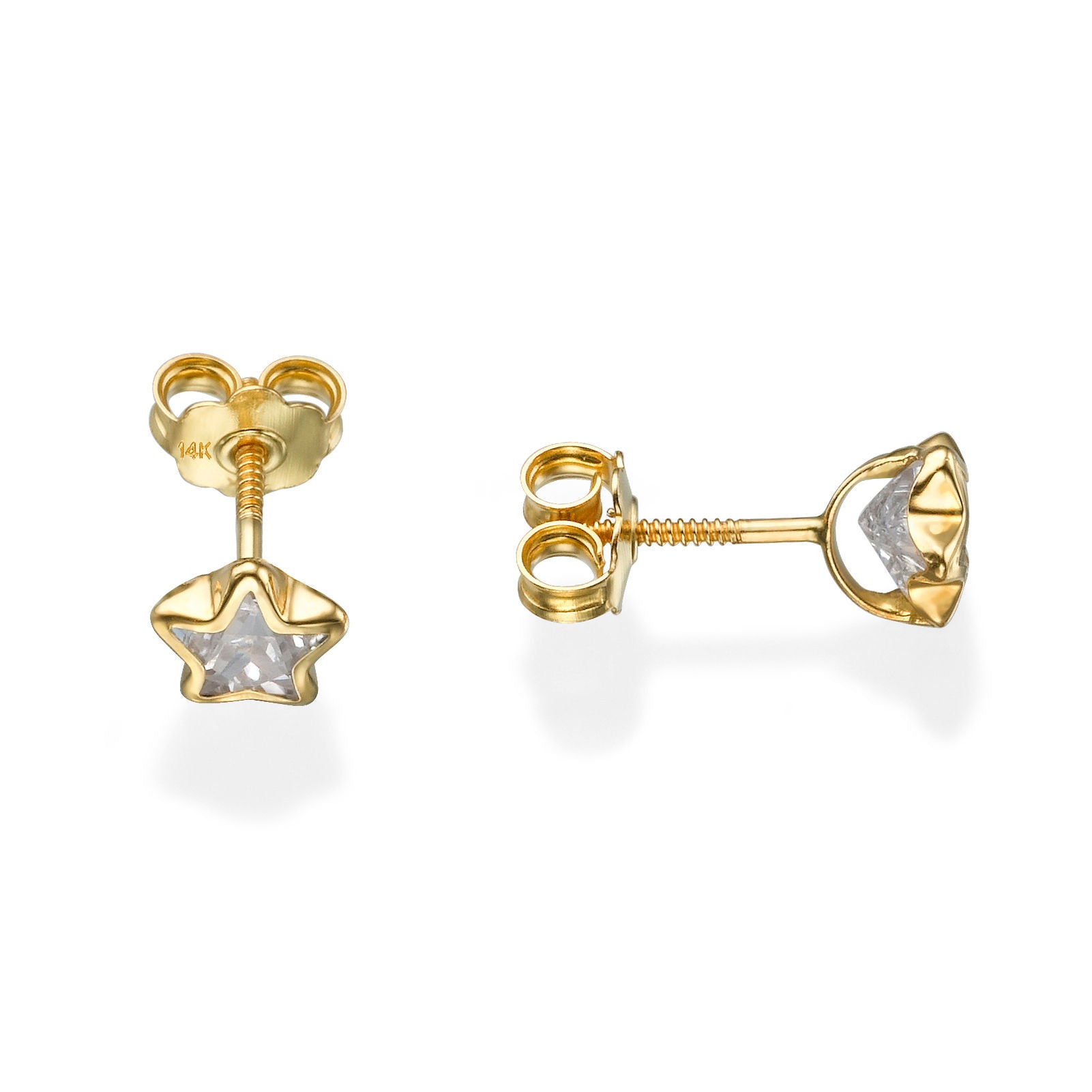 עגילים צמודים מזהב צהוב 14 קראט - כוכב מהאגדות עגילים צמודים מזהב צהוב 14 קראט - כוכב מהאגדות