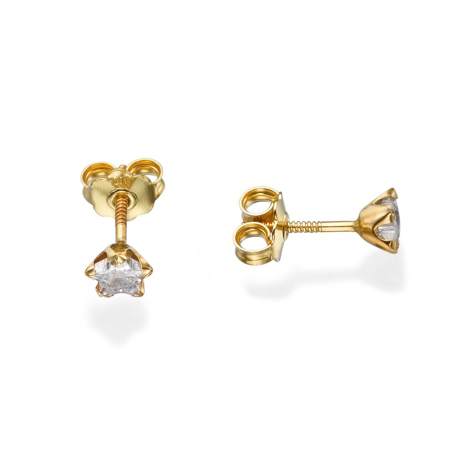 עגילים צמודים מזהב צהוב 14 קראט - כוכב החן - קטן עגילים צמודים מזהב צהוב 14 קראט - כוכב החן - קטן