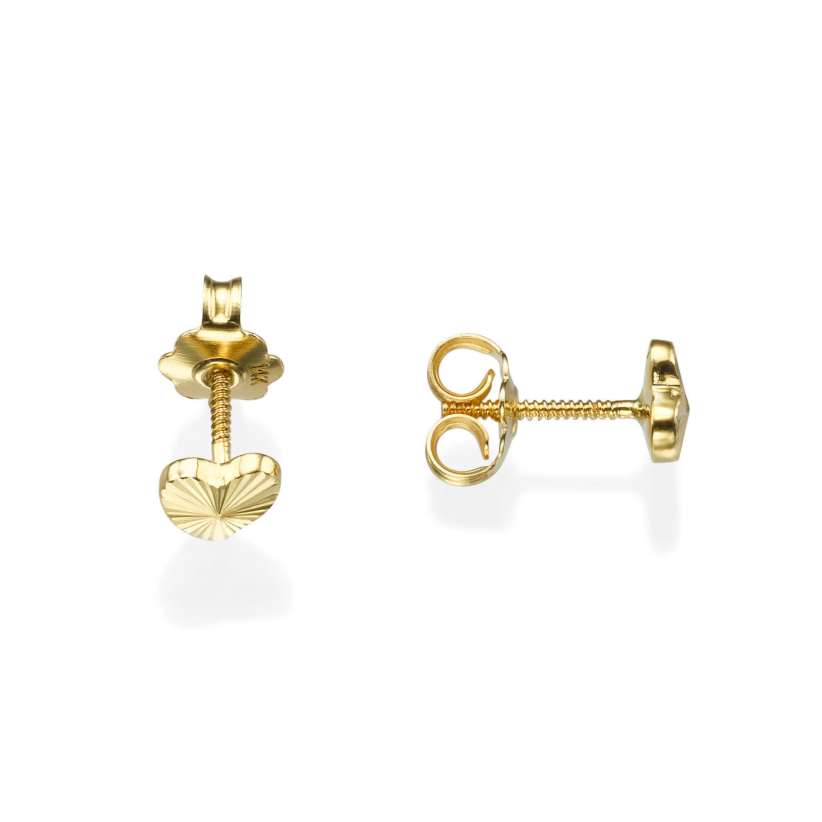 עגילים צמודים מזהב צהוב 14 קראט - לב משמעותי עגילים צמודים מזהב צהוב 14 קראט - לב משמעותי