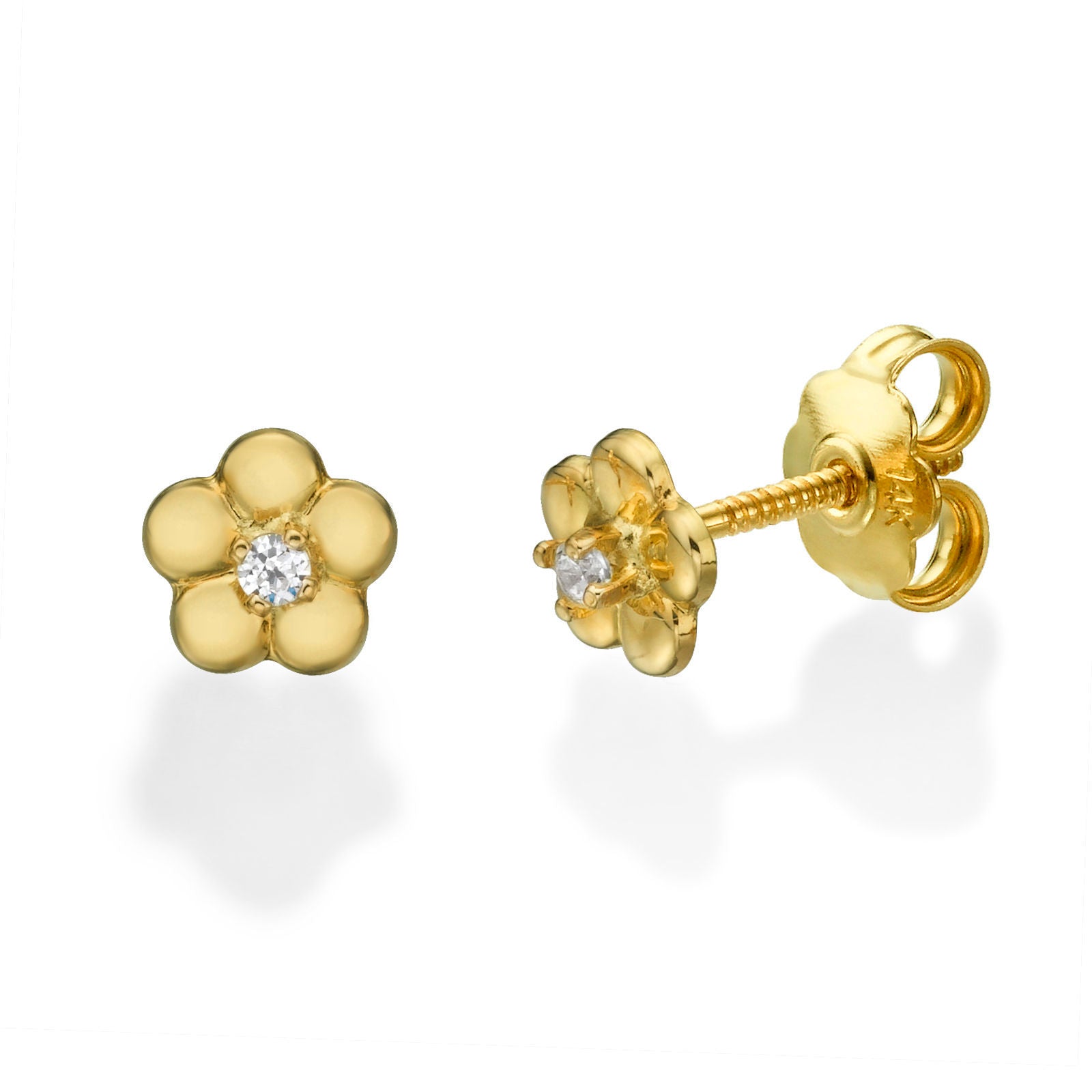 עגילים צמודים מזהב צהוב 14 קראט - פרח הלן עגילים צמודים מזהב צהוב 14 קראט - פרח הלן