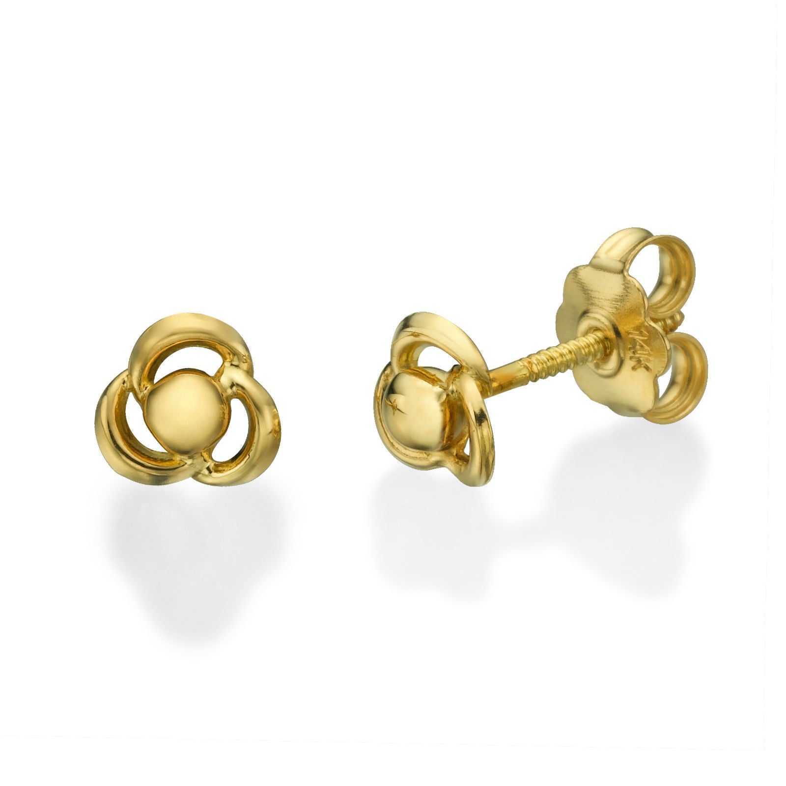 עגילים צמודים מזהב צהוב 14 קראט - פרח מילי עגילים צמודים מזהב צהוב 14 קראט - פרח מילי