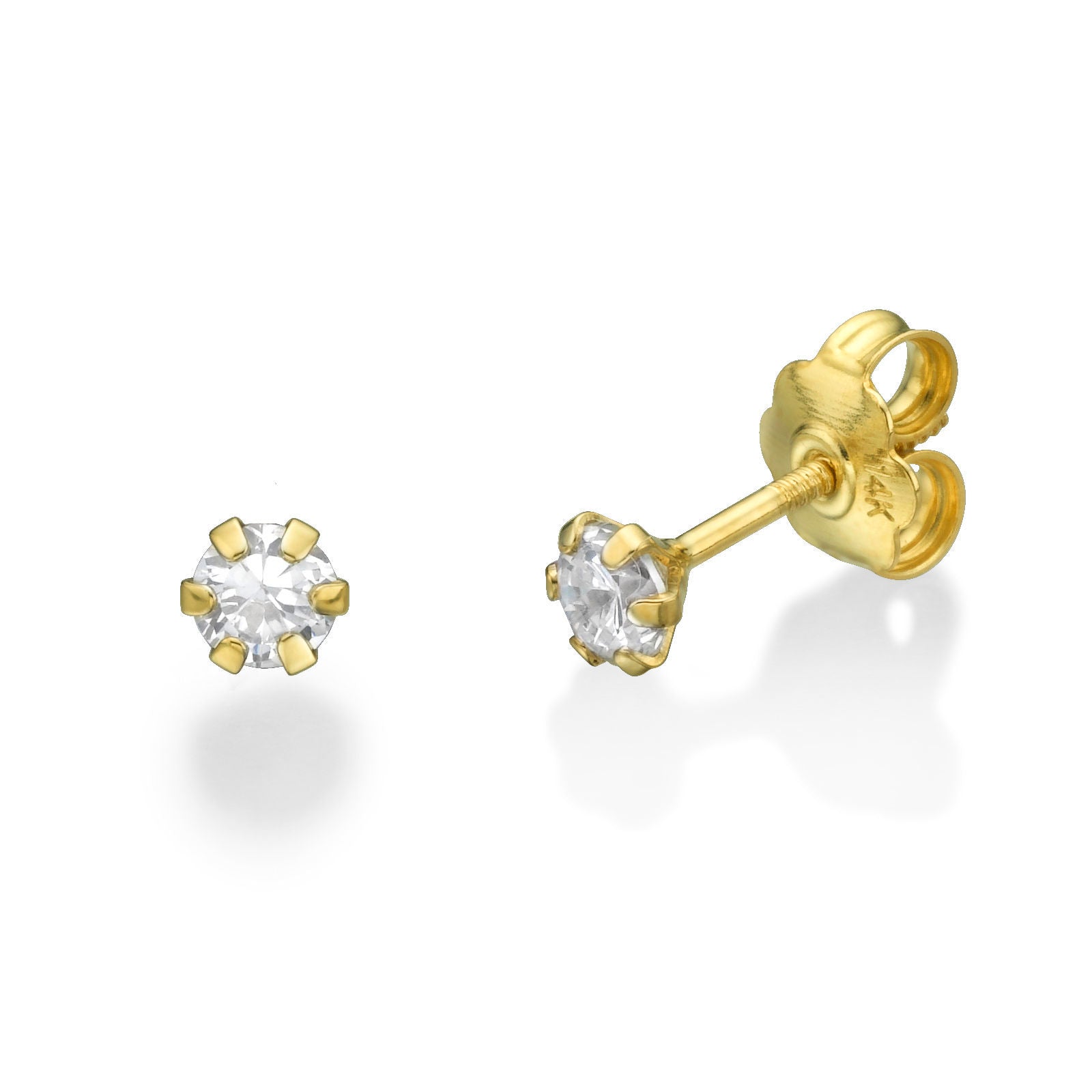 עגילים צמודים מזהב צהוב 14 קראט - פרח הלנה עגילים צמודים מזהב צהוב 14 קראט - פרח הלנה