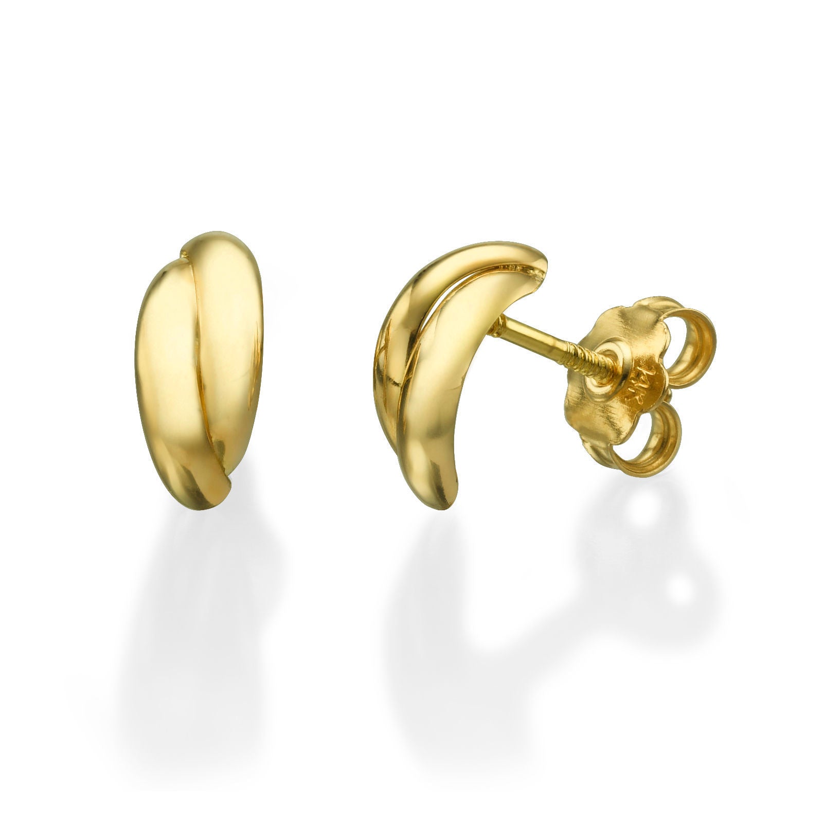 עגילים צמודים מזהב צהוב 14 קראט - חלק סהרונים עגילים צמודים מזהב צהוב 14 קראט - חלק סהרונים