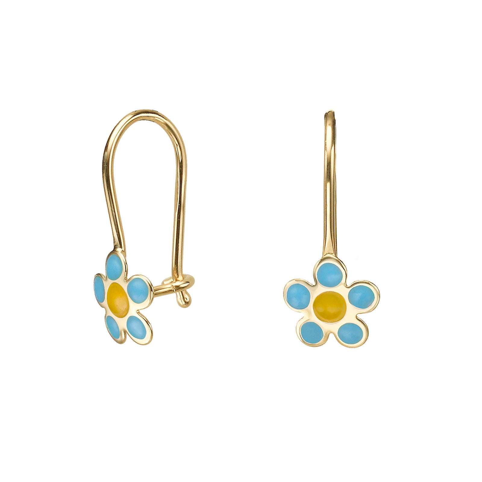 עגילים תלויים מזהב צהוב 14 קראט - פרח סייאה עגילים תלויים מזהב צהוב 14 קראט - פרח סייאה