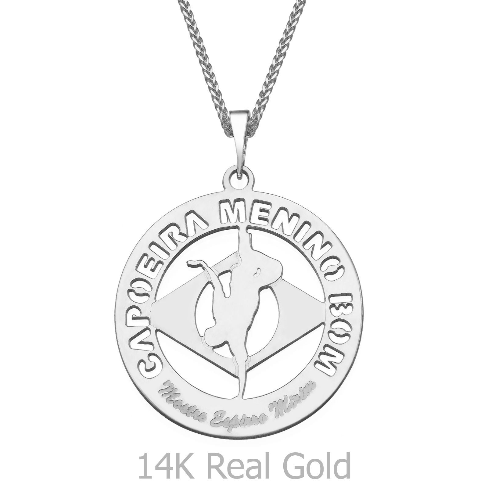 תליון ושרשרת מזהב לבן 14 קראט - קפוארה - מנינו בום תליון ושרשרת מזהב לבן 14 קראט - קפוארה - מנינו בום