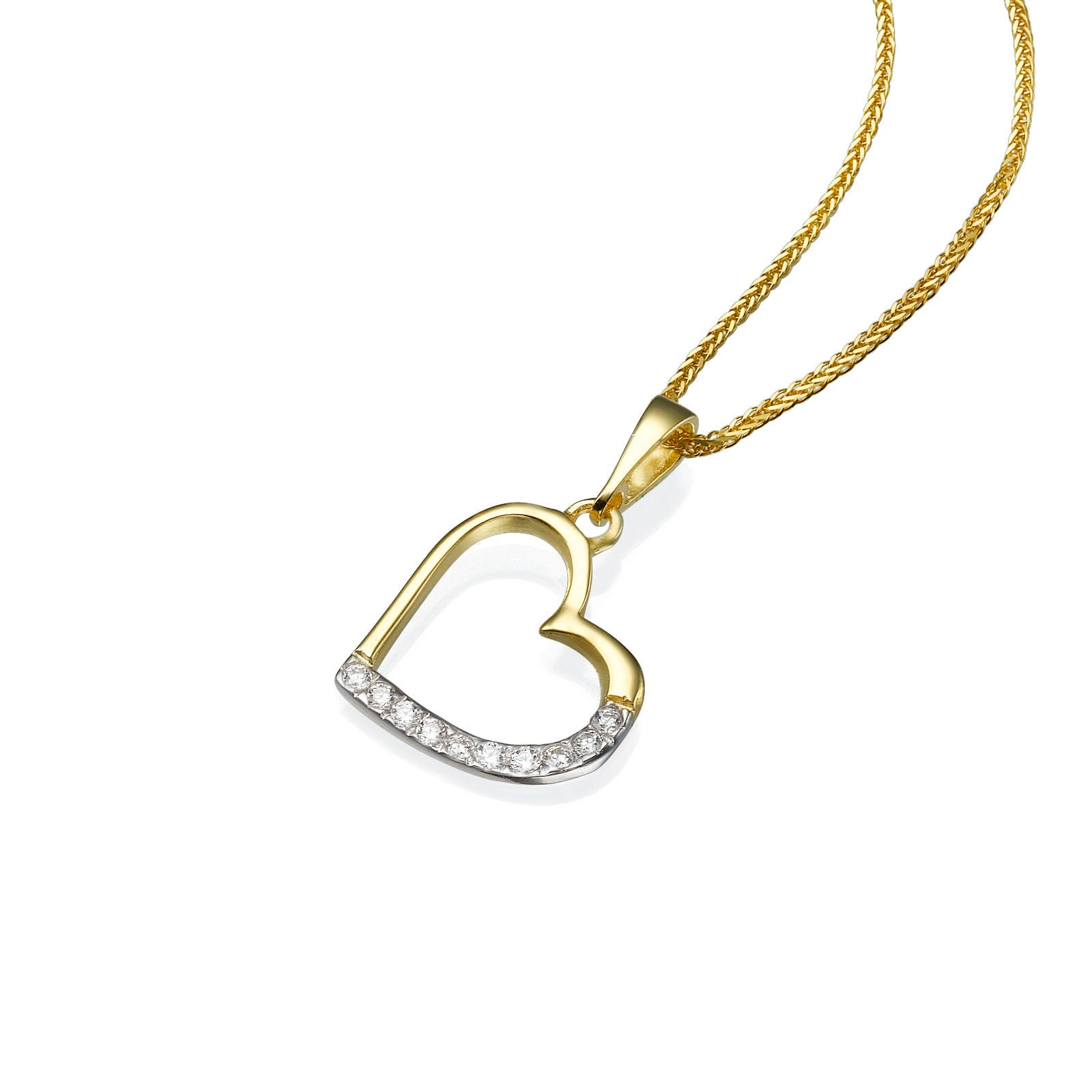 תליון מזהב צהוב 14 קראט - לב מנצנץ תליון מזהב צהוב 14 קראט - לב מנצנץ