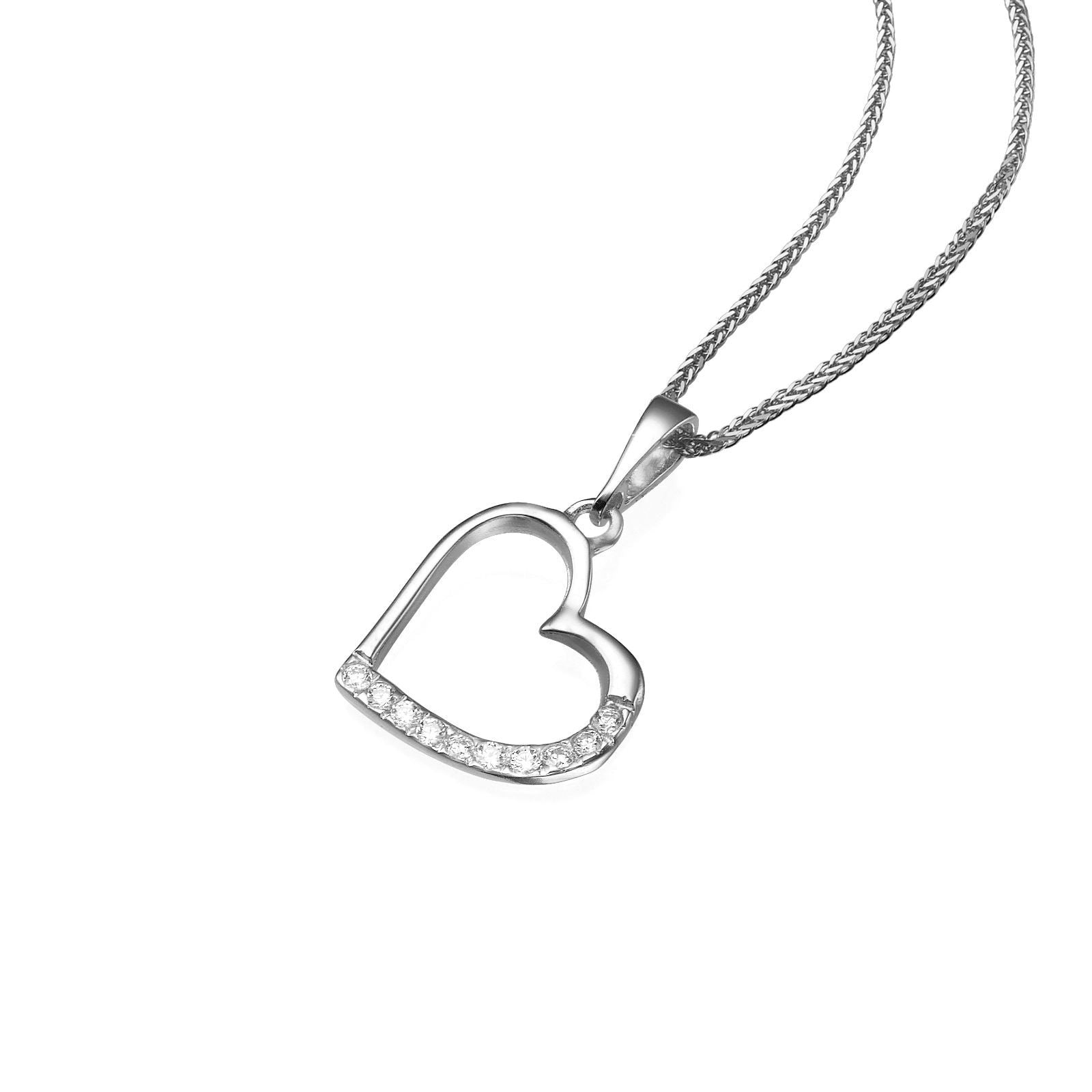 תליון מזהב לבן - לב מנצנץ תליון מזהב לבן - לב מנצנץ