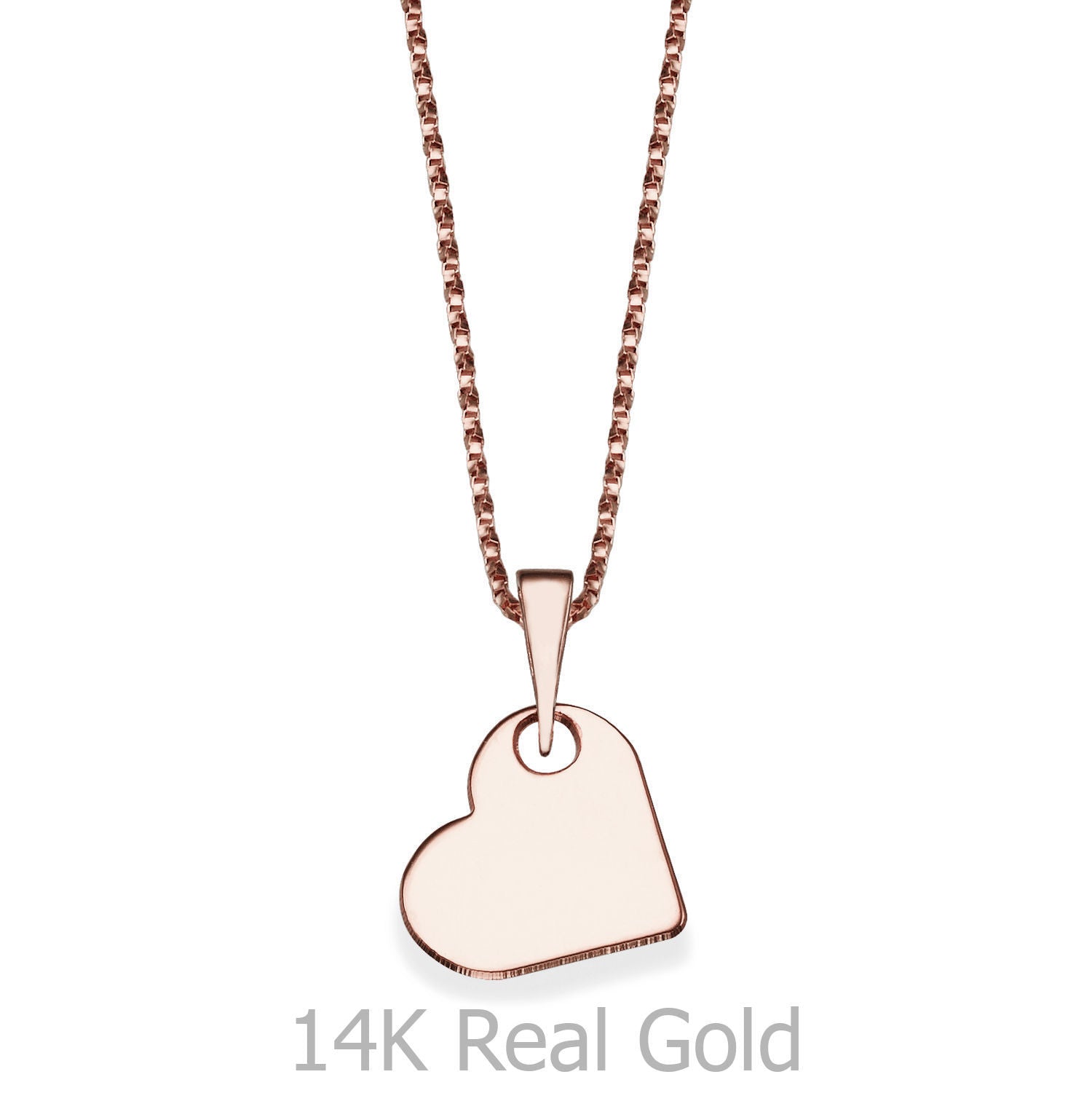 תליון ושרשרת מזהב ורוד 14 קראט - לב קלאסי תליון ושרשרת מזהב ורוד 14 קראט - לב קלאסי