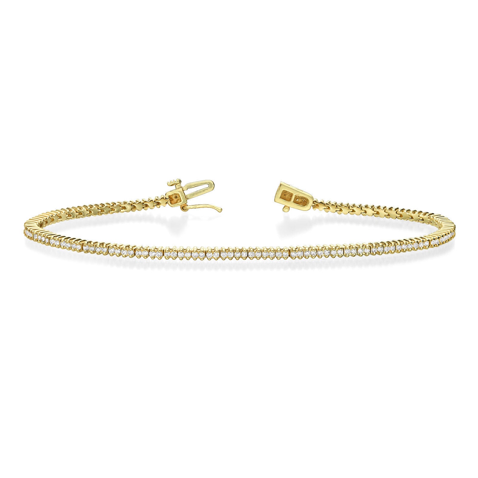 צמיד טניס יהלומים שתי שיניים מזהב צהוב 14 קראט - אליזבת צמיד טניס יהלומים שתי שיניים מזהב צהוב 14 קראט - אליזבת