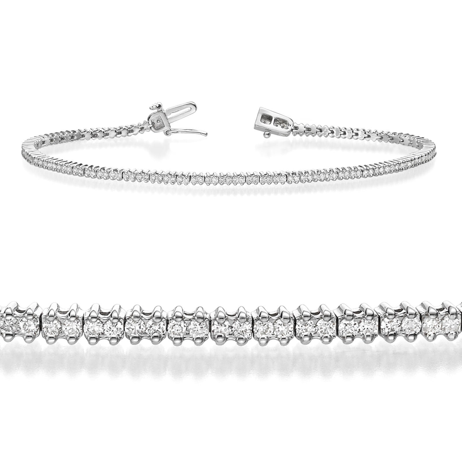 צמיד טניס יהלומים שתי שיניים מזהב לבן 14 קראט - אליזבת צמיד טניס יהלומים שתי שיניים מזהב לבן 14 קראט - אליזבת