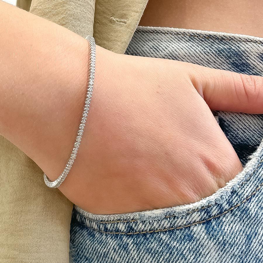 צמיד טניס יהלומים שתי שיניים מזהב לבן 14 קראט - אליזבת צמיד טניס יהלומים שתי שיניים מזהב לבן 14 קראט - אליזבת