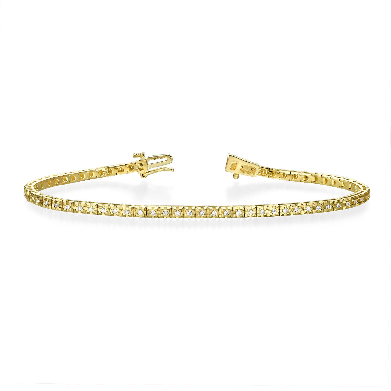 צמיד טניס יהלומים פירמידה מזהב צהוב 14 קראט - קייט צמיד טניס יהלומים פירמידה מזהב צהוב 14 קראט - קייט