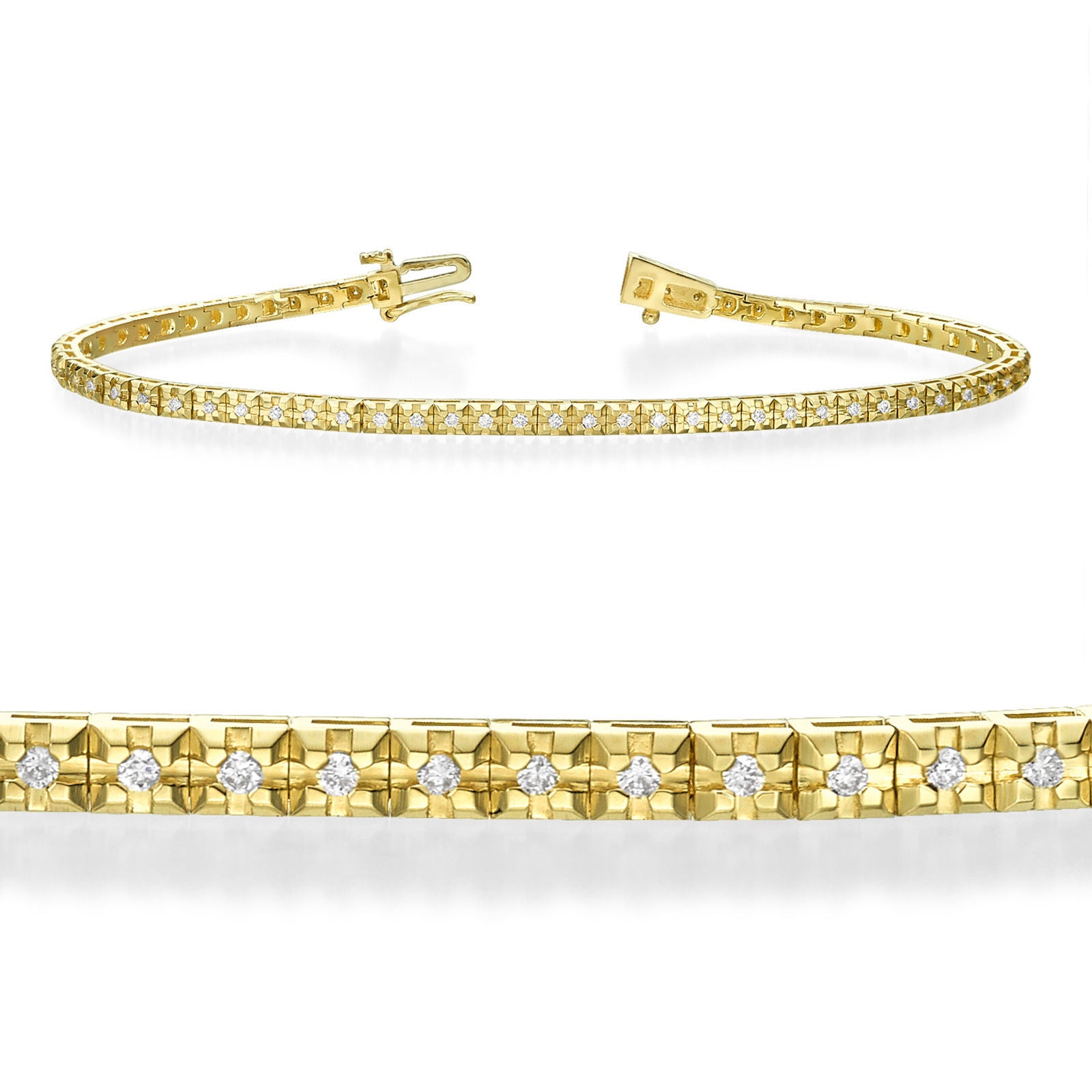 צמיד טניס יהלומים פירמידה מזהב צהוב 14 קראט - קייט צמיד טניס יהלומים פירמידה מזהב צהוב 14 קראט - קייט