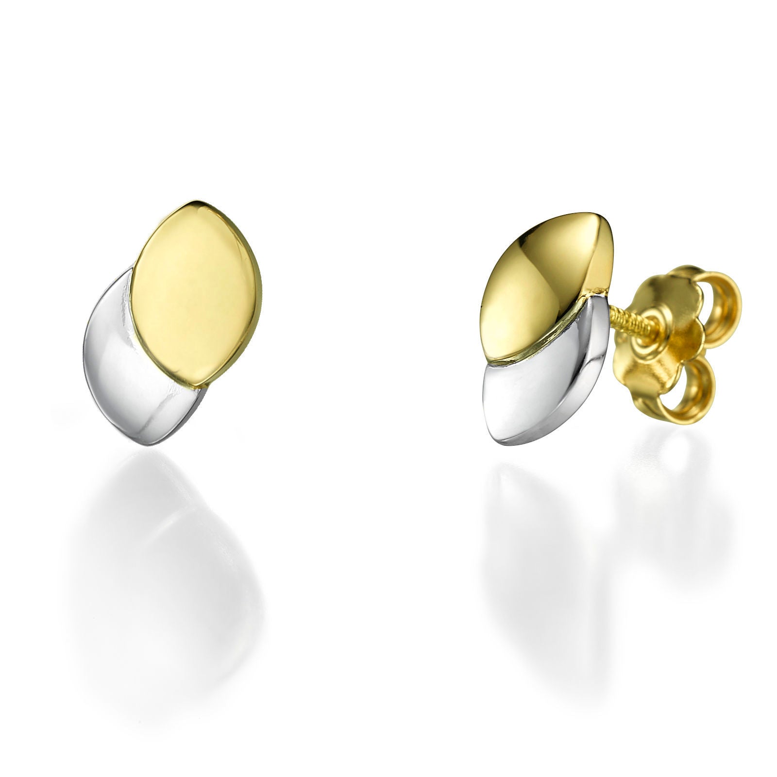 עגילים צמודים מזהב צהוב ולבן 14 קראט - נטיפי הזהב עגילים צמודים מזהב צהוב ולבן 14 קראט - נטיפי הזהב