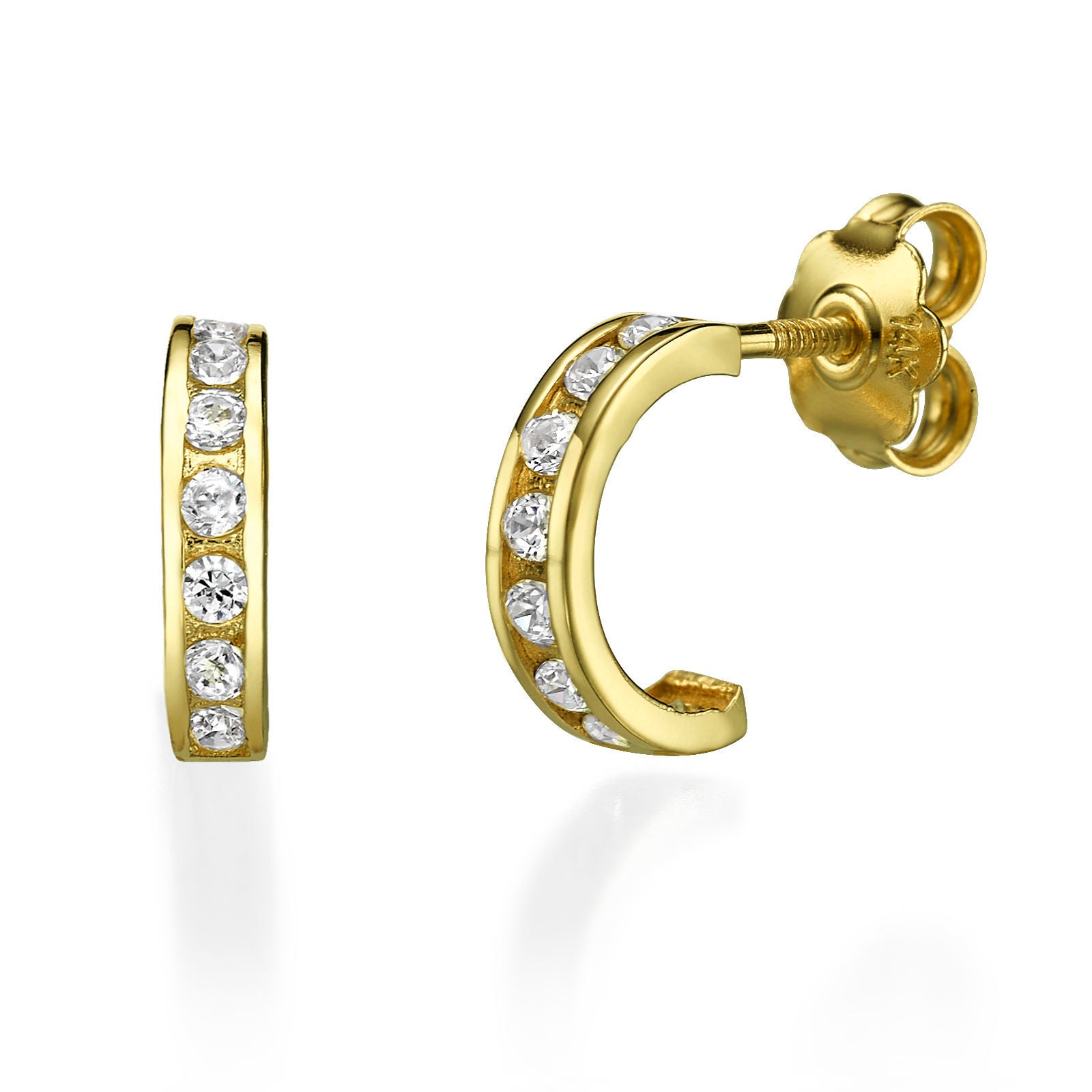 עגילים צמודים מזהב צהוב 14 קראט - אוקלנד עגילים צמודים מזהב צהוב 14 קראט - אוקלנד