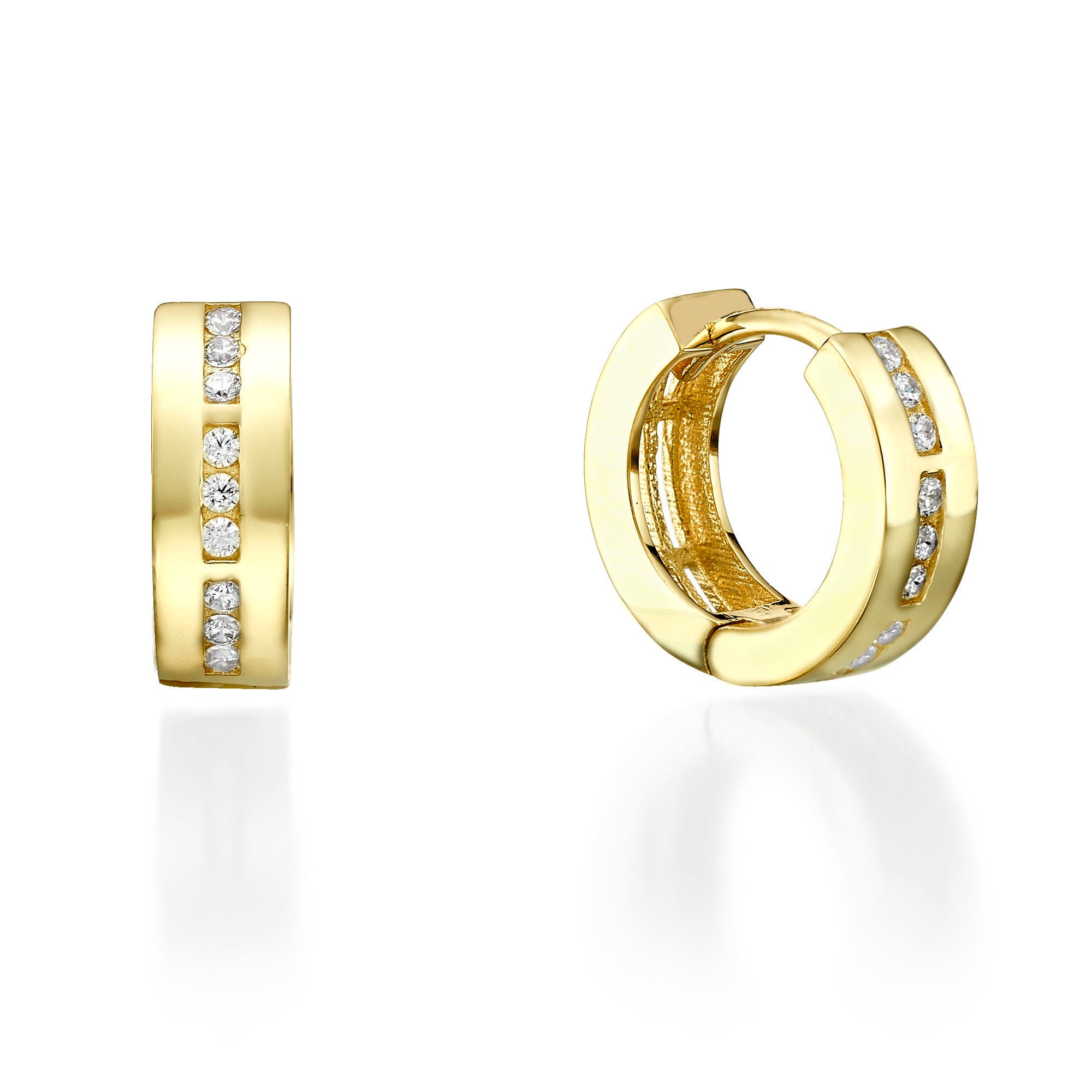 עגילי חישוק מזהב צהוב 14 קראט - קנזס עגילי חישוק מזהב צהוב 14 קראט - קנזס