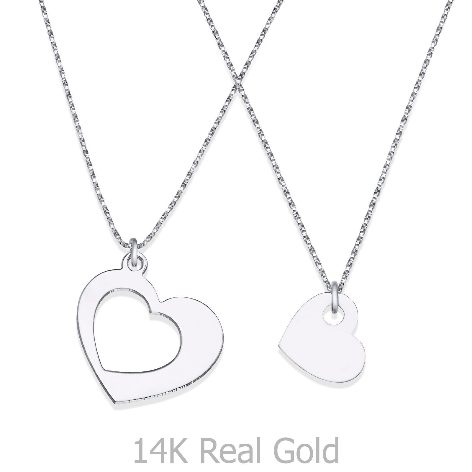 תכשיט לאמא ובת 14 קראט - לבבות מזהב לבן תכשיט לאמא ובת 14 קראט - לבבות מזהב לבן