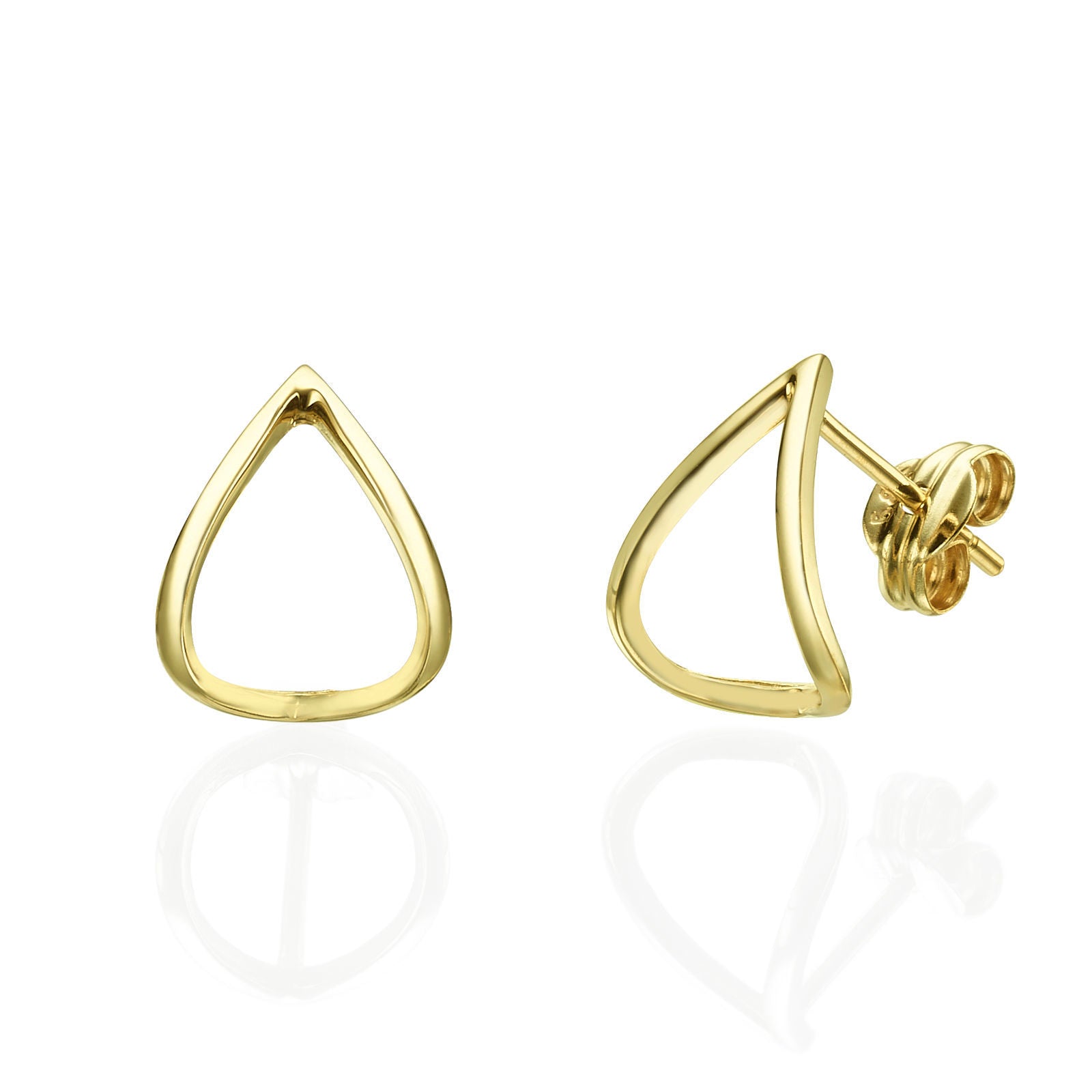 עגילים צמודים מזהב צהוב 14 קראט - טיפה חובקת עגילים צמודים מזהב צהוב 14 קראט - טיפה חובקת