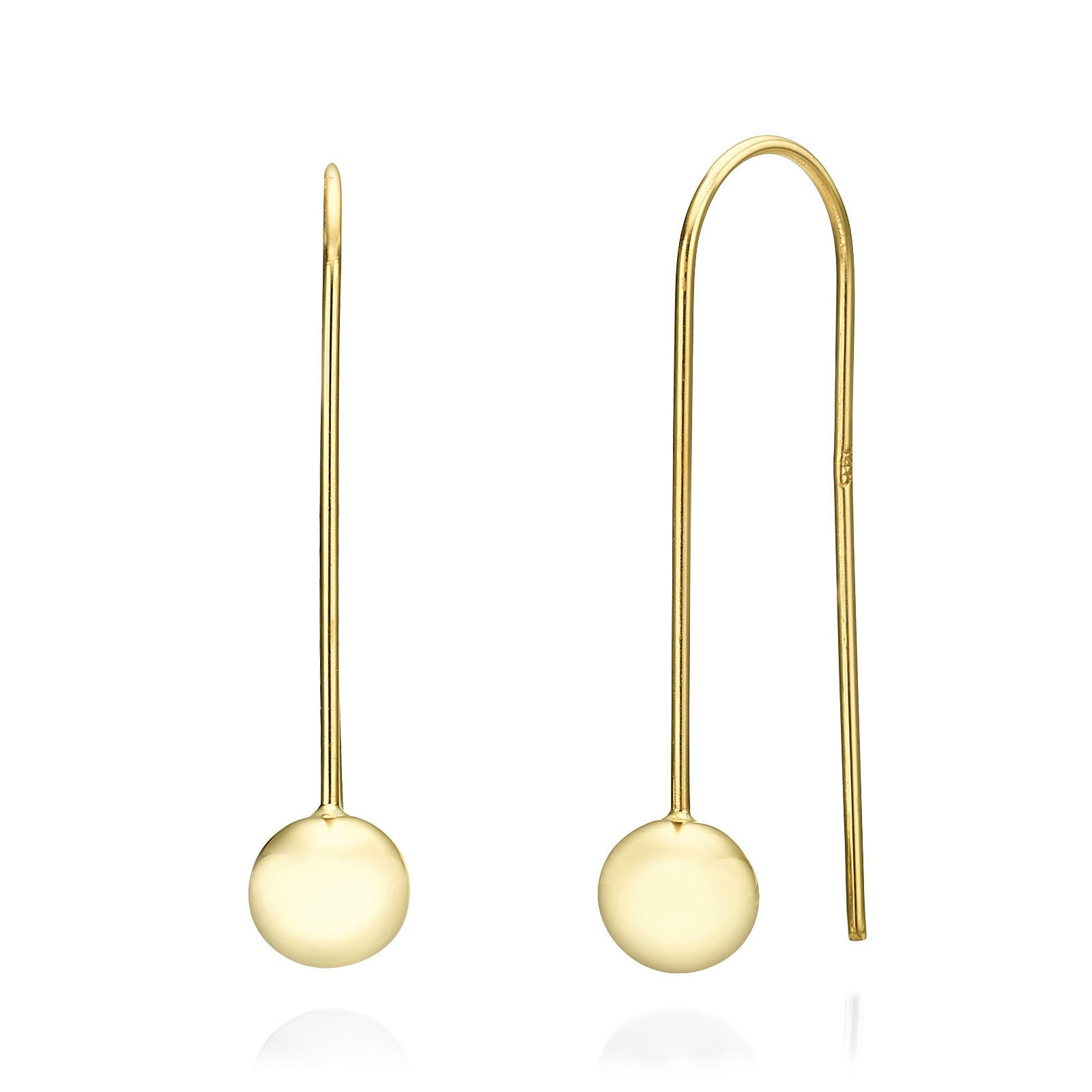 עגילים תלויים ארוכים מזהב צהוב 14 קראט - כדורי הזהב עגילים תלויים ארוכים מזהב צהוב 14 קראט - כדורי הזהב
