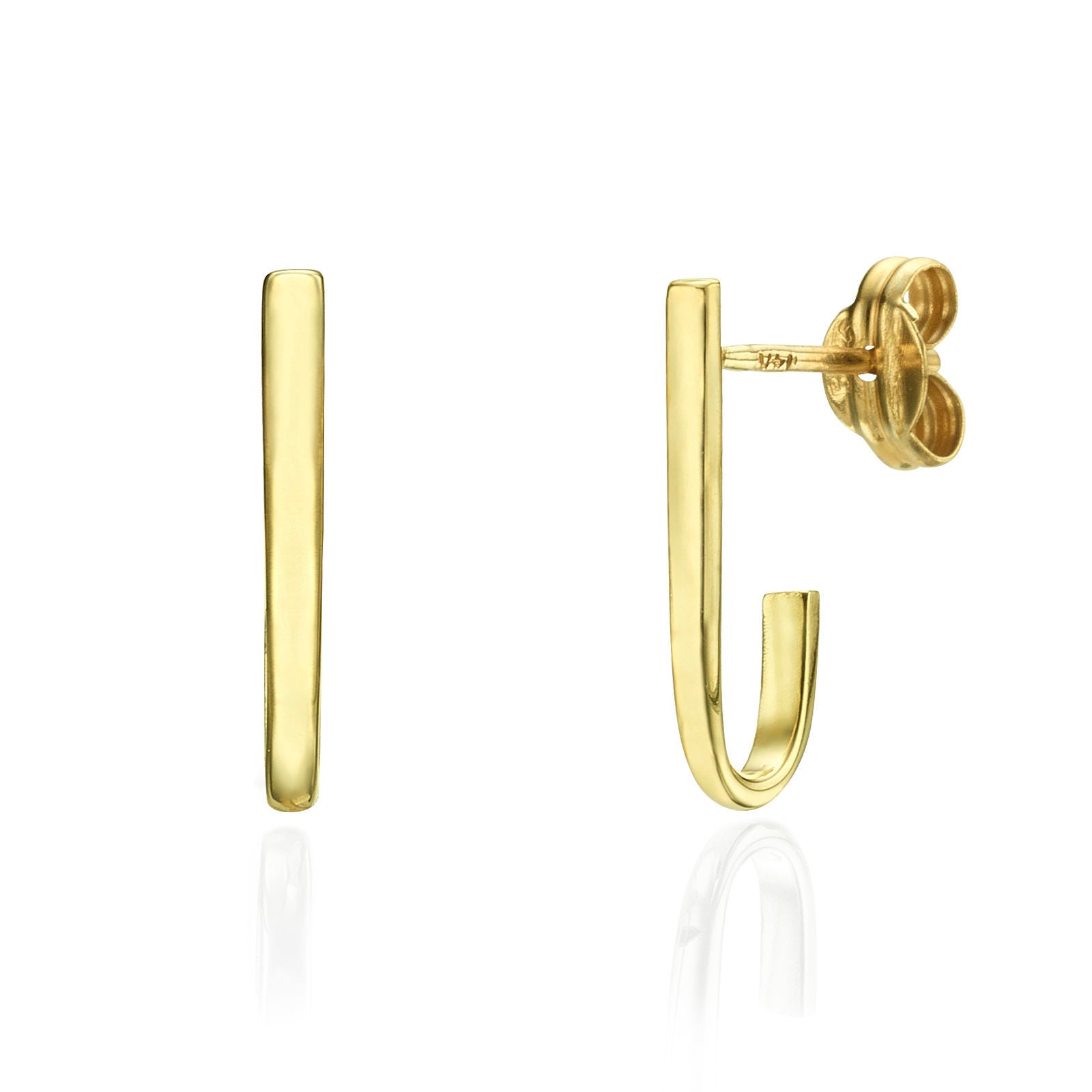 עגילים צמודים מזהב צהוב 14 קראט - וו הזהב עגילים צמודים מזהב צהוב 14 קראט - וו הזהב