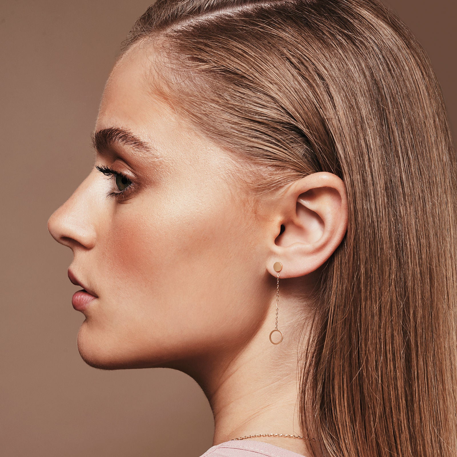 עגילים תלויים ארוכים מזהב צהוב 14 קראט - טבעות אולימפיות עגילים תלויים ארוכים מזהב צהוב 14 קראט - טבעות אולימפיות