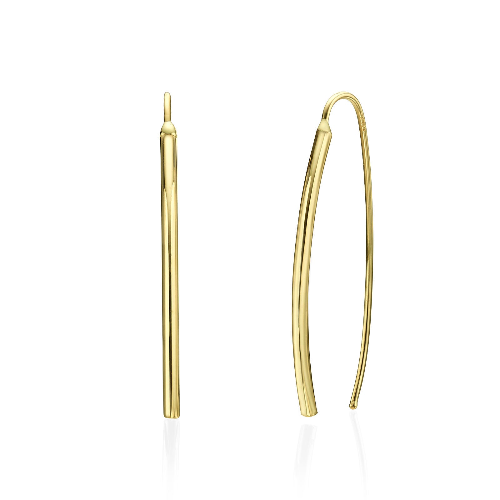 עגילים תלויים ארוכים מזהב צהוב 14 קראט - צינורות זהב עגילים תלויים ארוכים מזהב צהוב 14 קראט - צינורות זהב