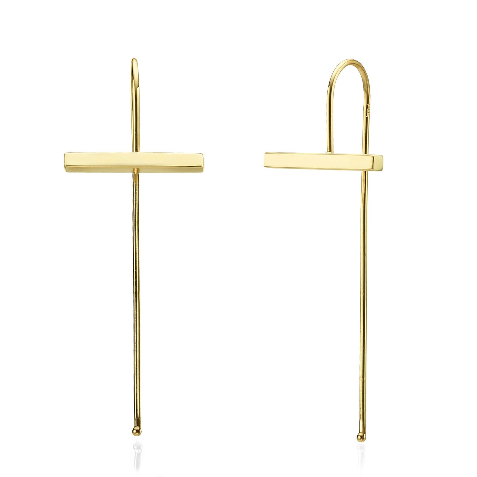 עגילים תלויים ארוכים מזהב צהוב 14 קראט - אווה עגילים תלויים ארוכים מזהב צהוב 14 קראט - אווה