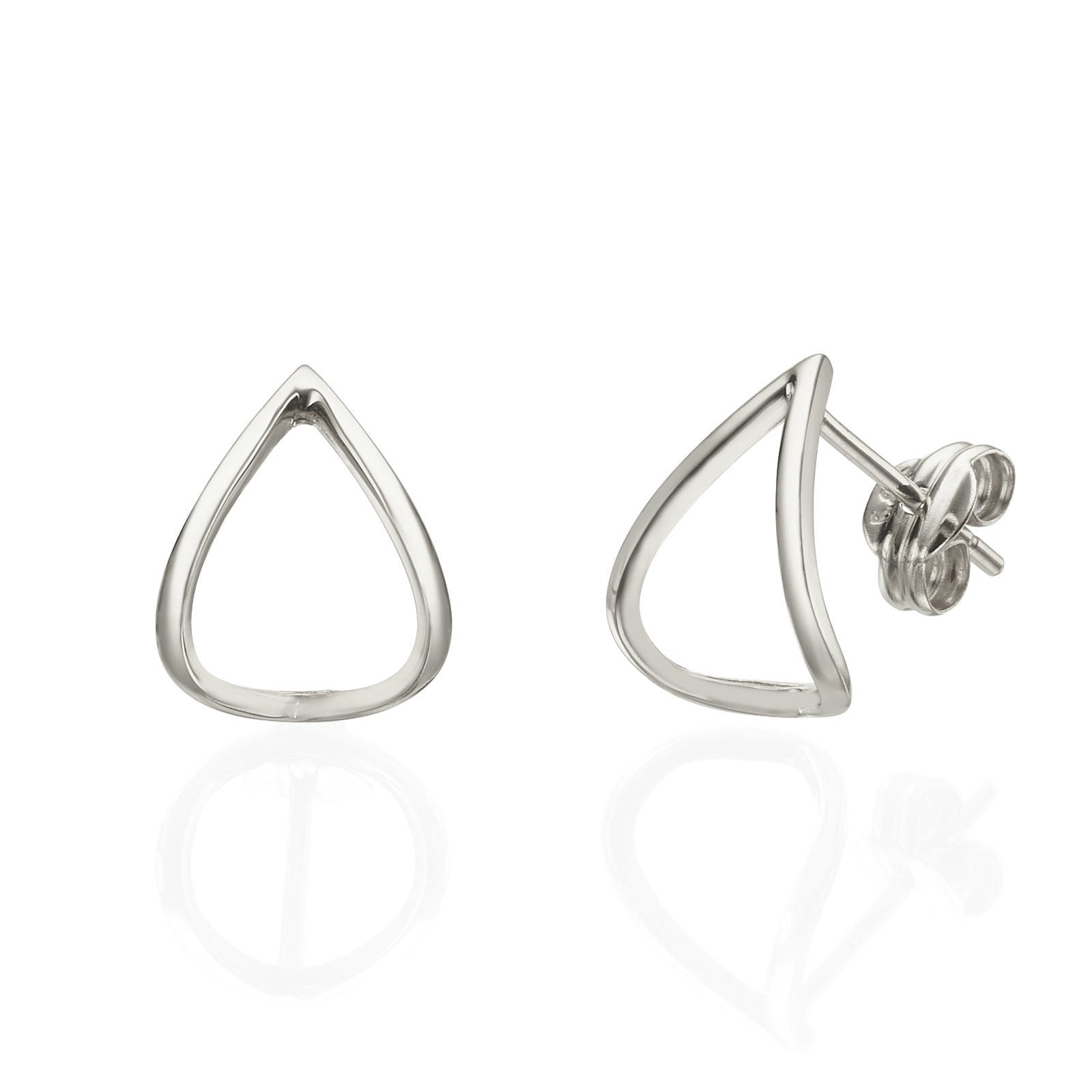 עגילים צמודים מזהב לבן 14 קראט - טיפה חובקת עגילים צמודים מזהב לבן 14 קראט - טיפה חובקת