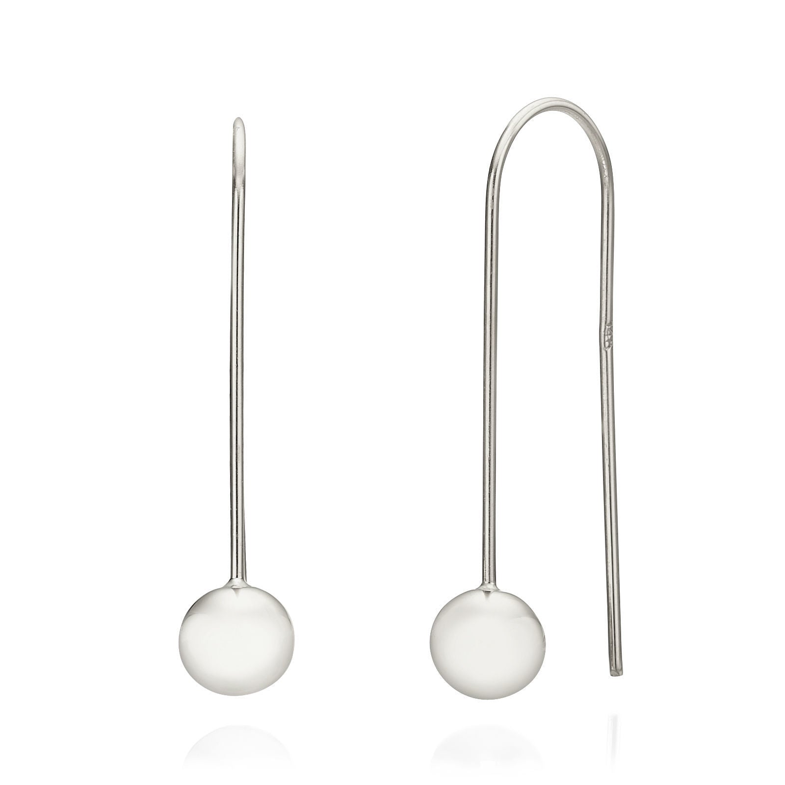 עגילים תלויים ארוכים מזהב לבן 14 קראט - כדורי הזהב עגילים תלויים ארוכים מזהב לבן 14 קראט - כדורי הזהב