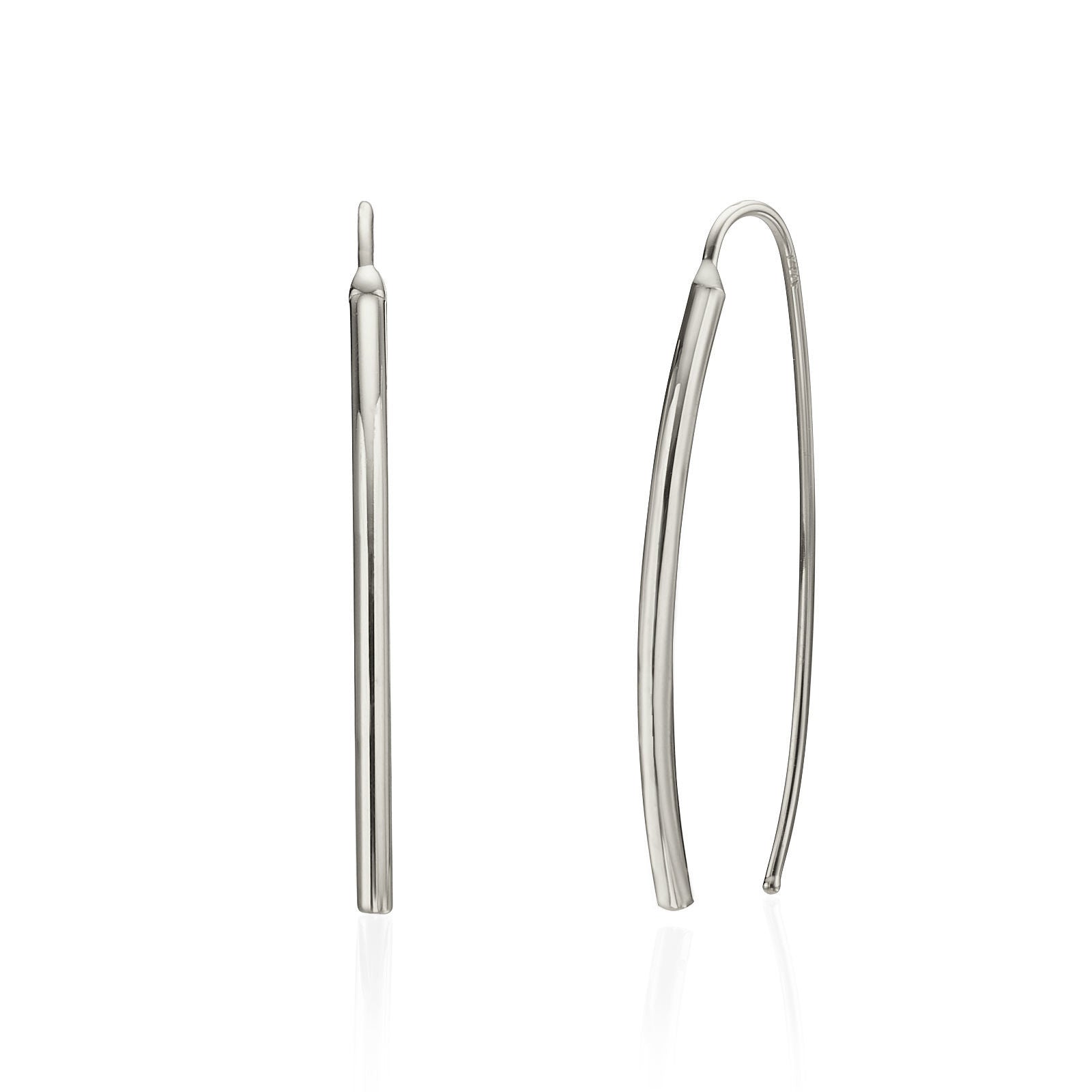 עגילים תלויים ארוכים מזהב לבן 14 קראט - צינורות זהב עגילים תלויים ארוכים מזהב לבן 14 קראט - צינורות זהב