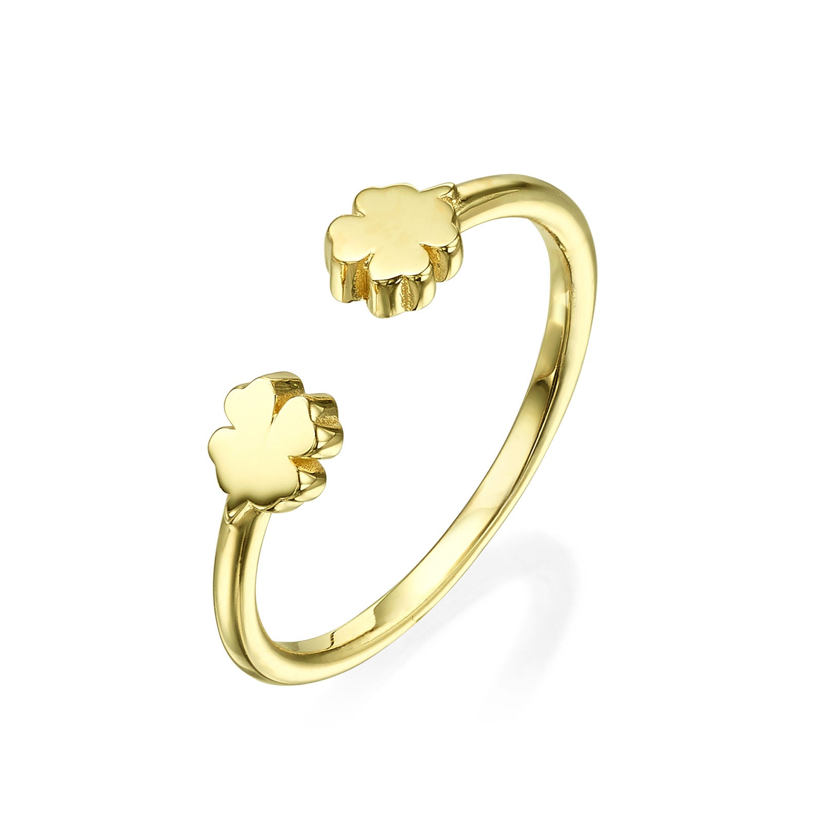 טבעת פתוחה מזהב צהוב 14 קראט - תלתנים טבעת פתוחה מזהב צהוב 14 קראט - תלתנים