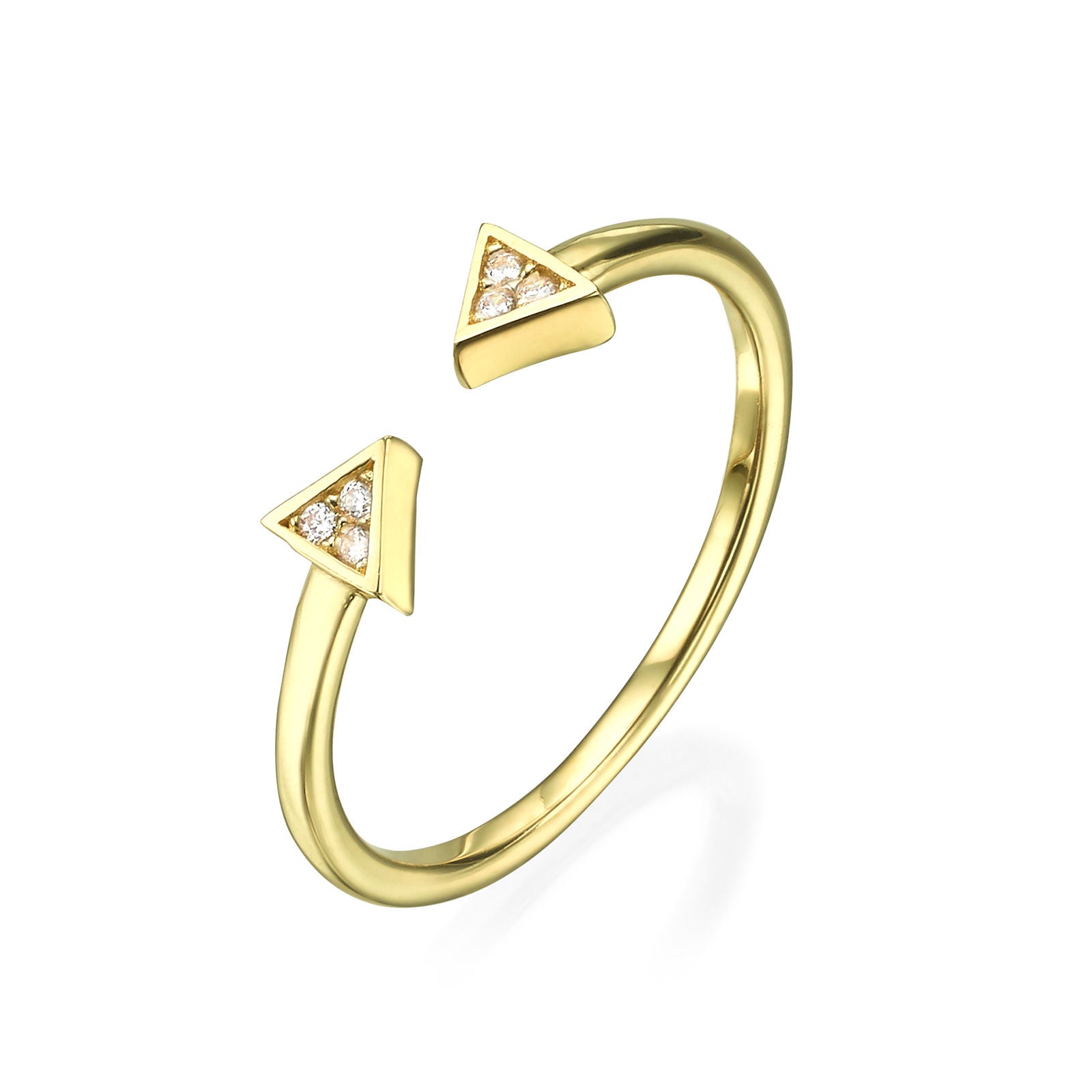 טבעת פתוחה מזהב צהוב 14 קראט - משולשים נוצצים טבעת פתוחה מזהב צהוב 14 קראט - משולשים נוצצים