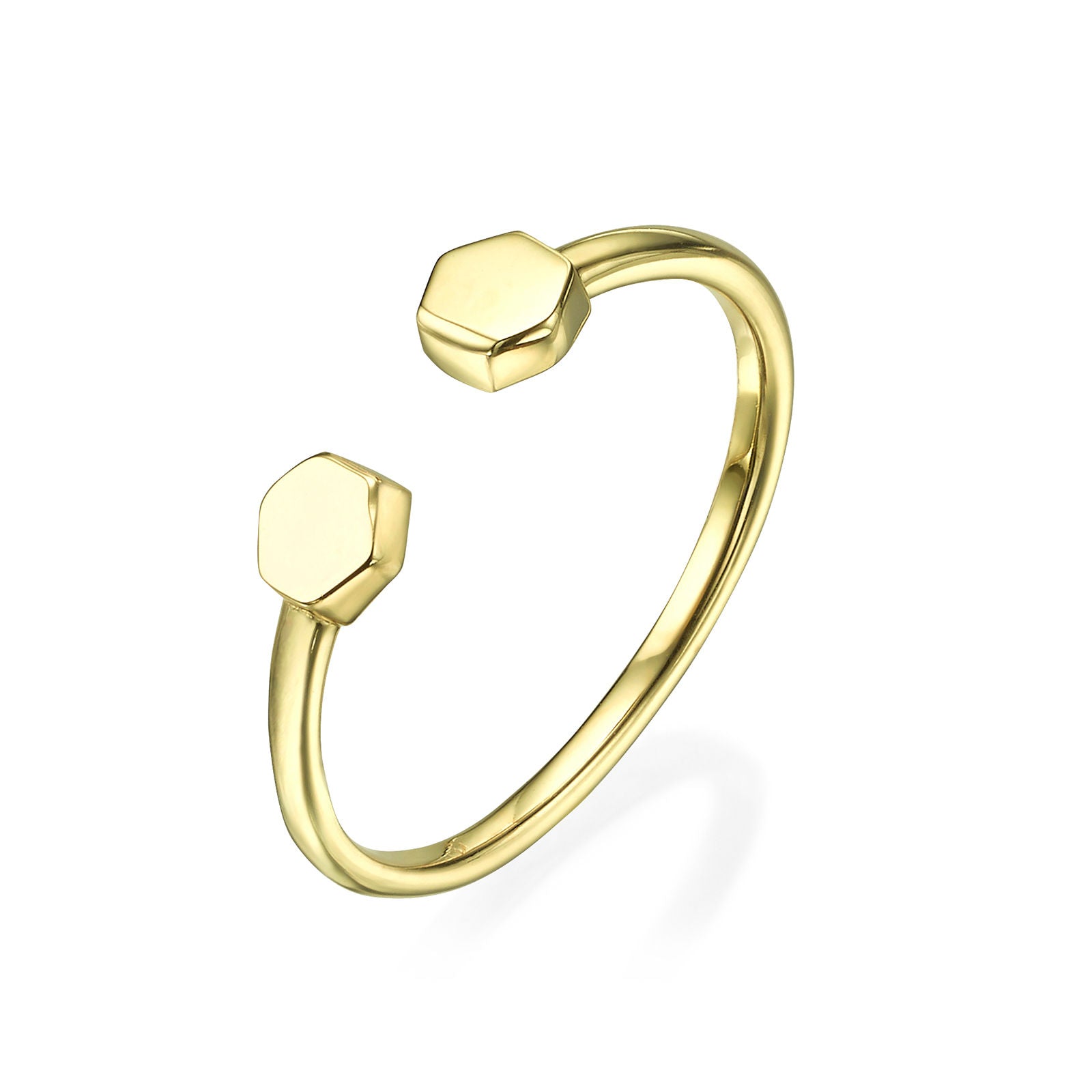 טבעת פתוחה מזהב צהוב 14 קראט - הקסגונים טבעת פתוחה מזהב צהוב 14 קראט - הקסגונים