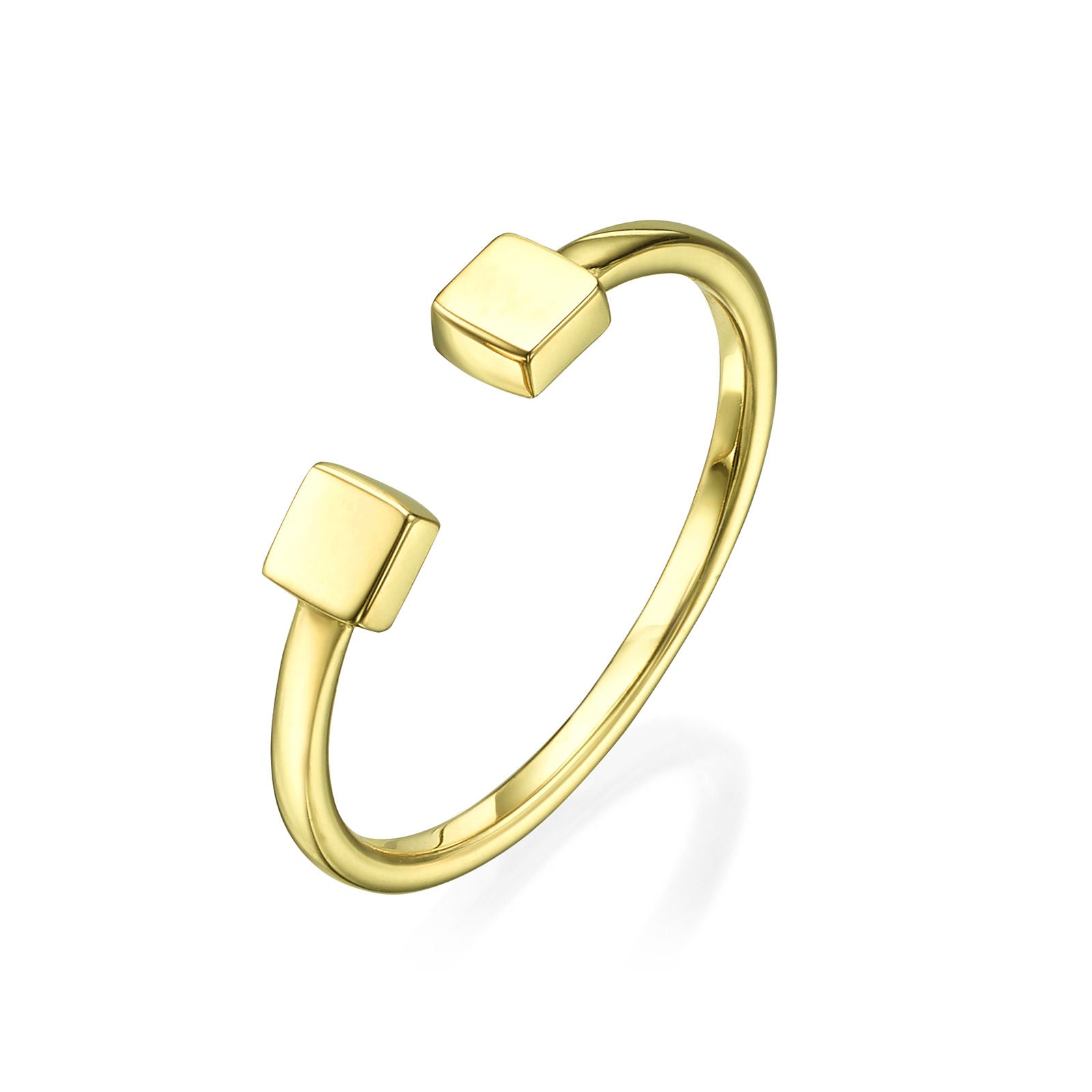 טבעת פתוחה מזהב צהוב 14 קראט - ריבועים טבעת פתוחה מזהב צהוב 14 קראט - ריבועים