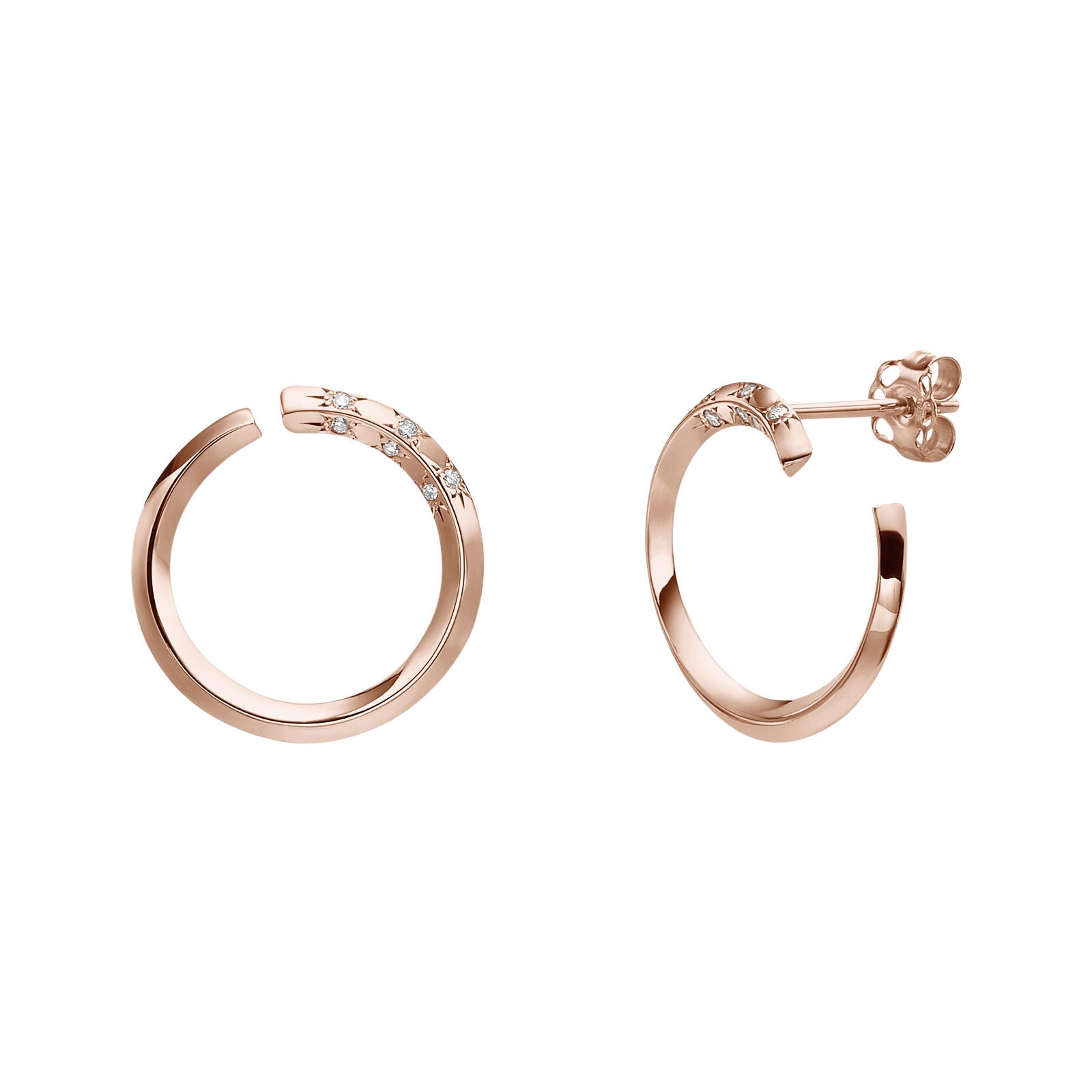 עגילי יהלום צמודים מזהב ורוד 14 קראט - סאנרייז עגילי יהלום צמודים מזהב ורוד 14 קראט - סאנרייז