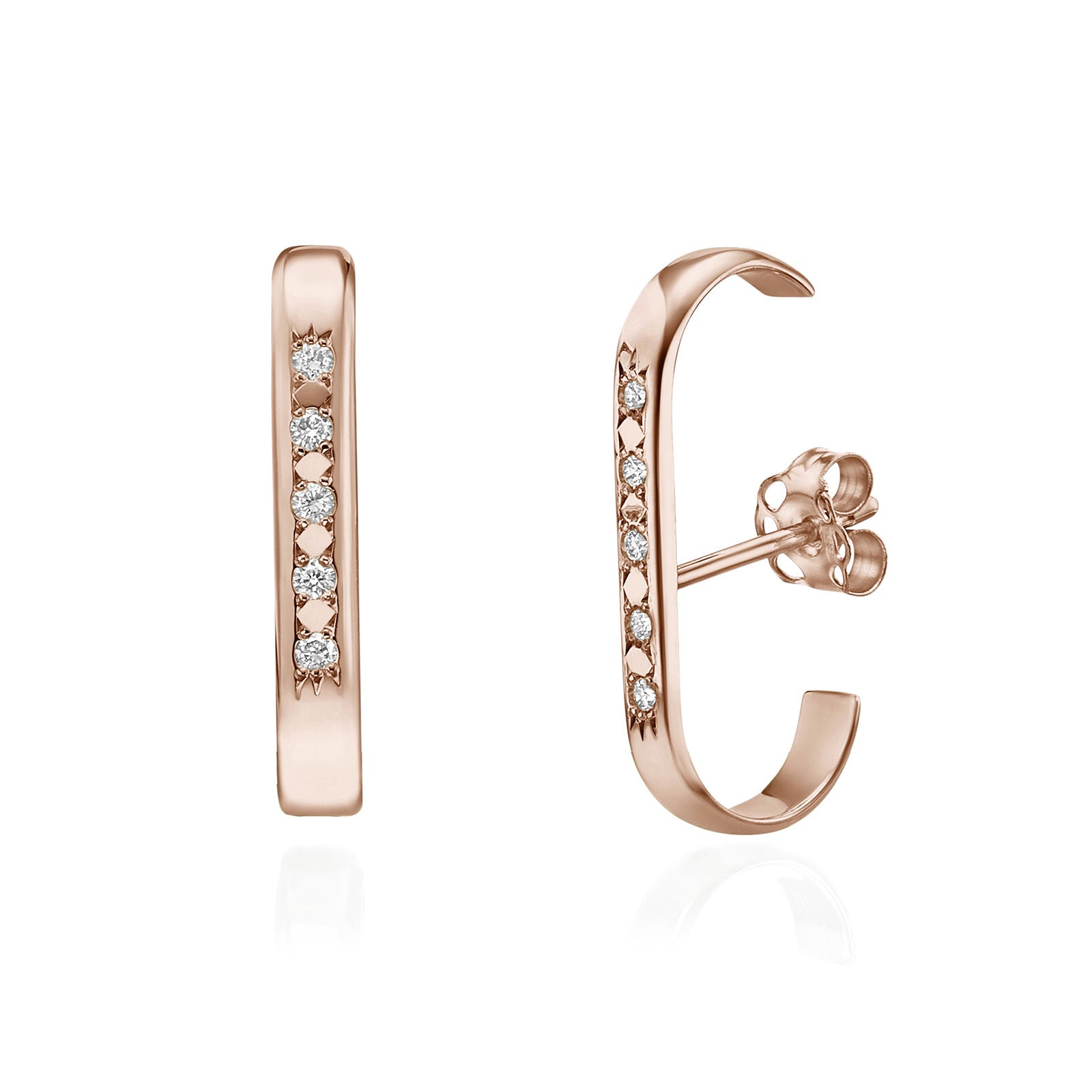 עגילי יהלום חובקים מזהב ורוד 14 קראט - היי-פייב עגילי יהלום חובקים מזהב ורוד 14 קראט - היי-פייב