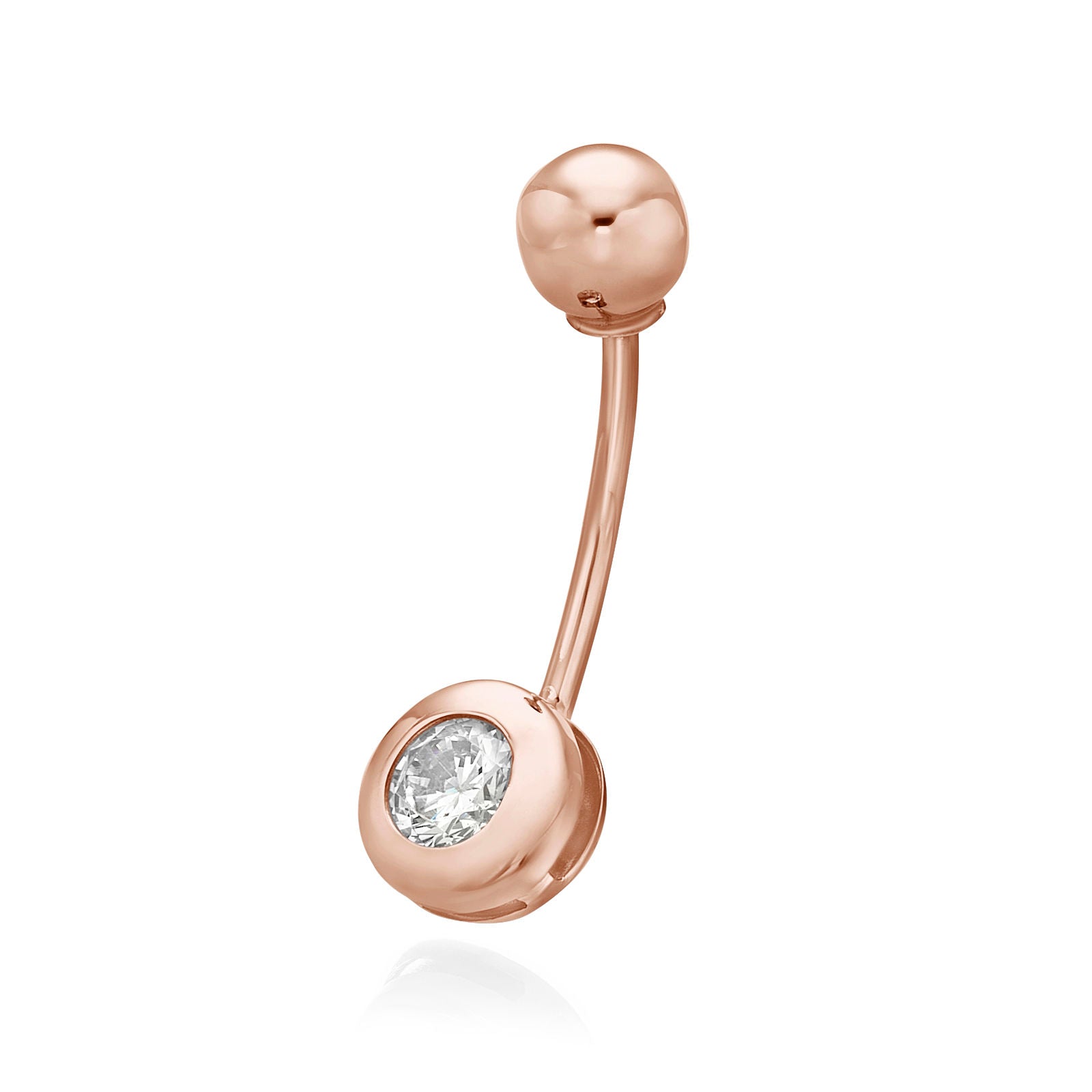 פירסינג לטבור מזהב ורוד 14 קראט - כדור זהב וזירקון פירסינג לטבור מזהב ורוד 14 קראט - כדור זהב וזירקון