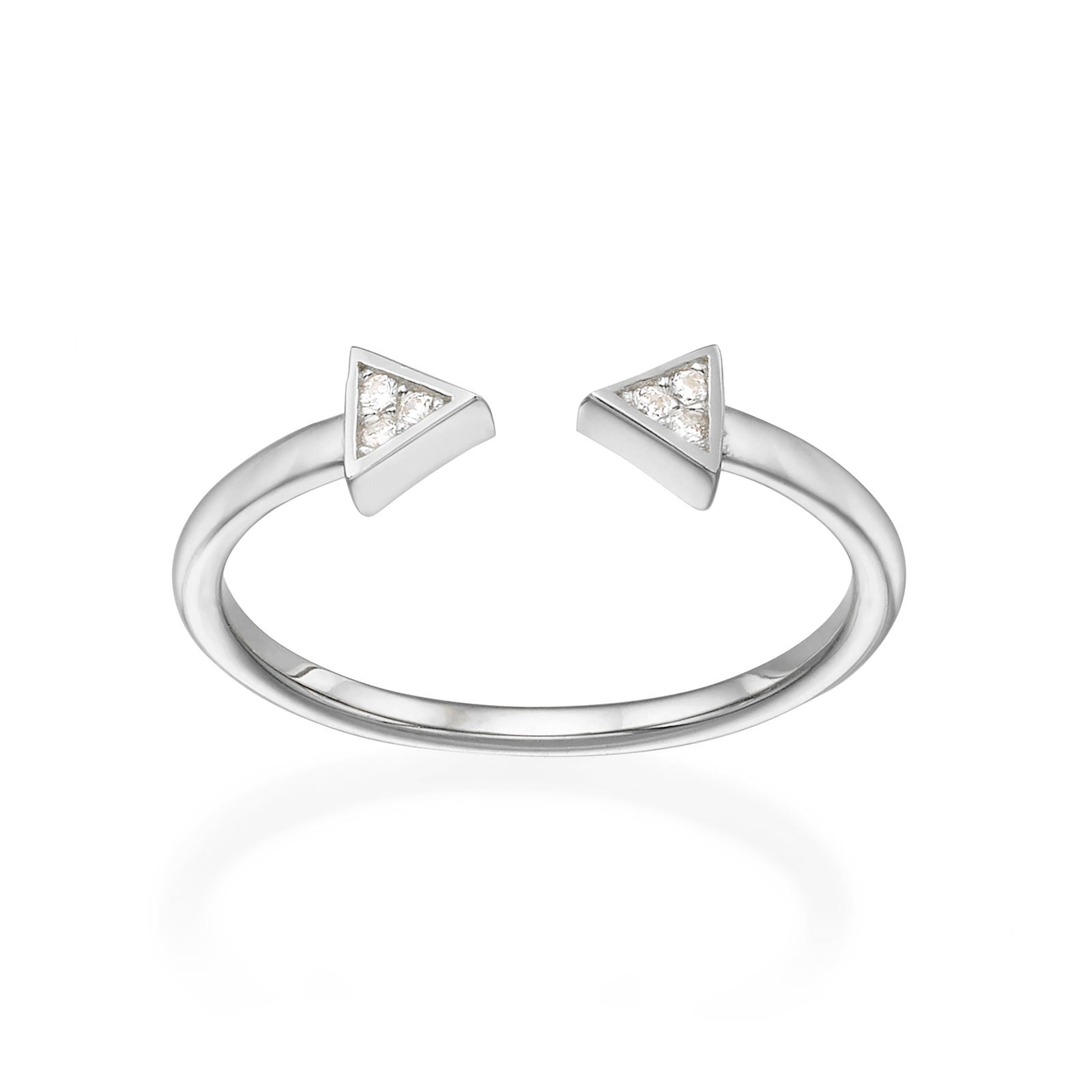 טבעת פתוחה מזהב לבן 14 קראט - משולשים נוצצים טבעת פתוחה מזהב לבן 14 קראט - משולשים נוצצים