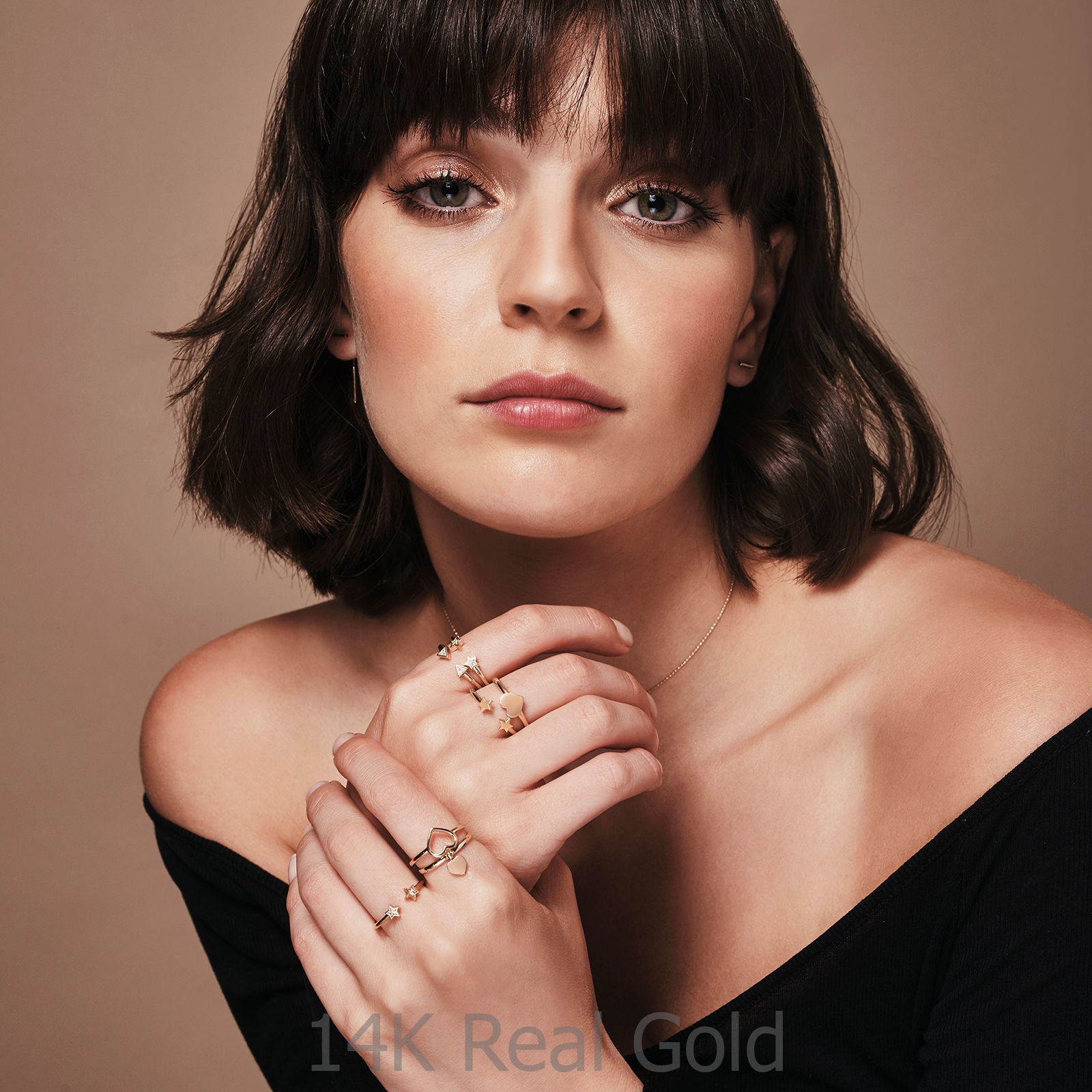 טבעת עם צ'ארם מזהב לבן 14 קראט - צ'ארם לב טבעת עם צ'ארם מזהב לבן 14 קראט - צ'ארם לב