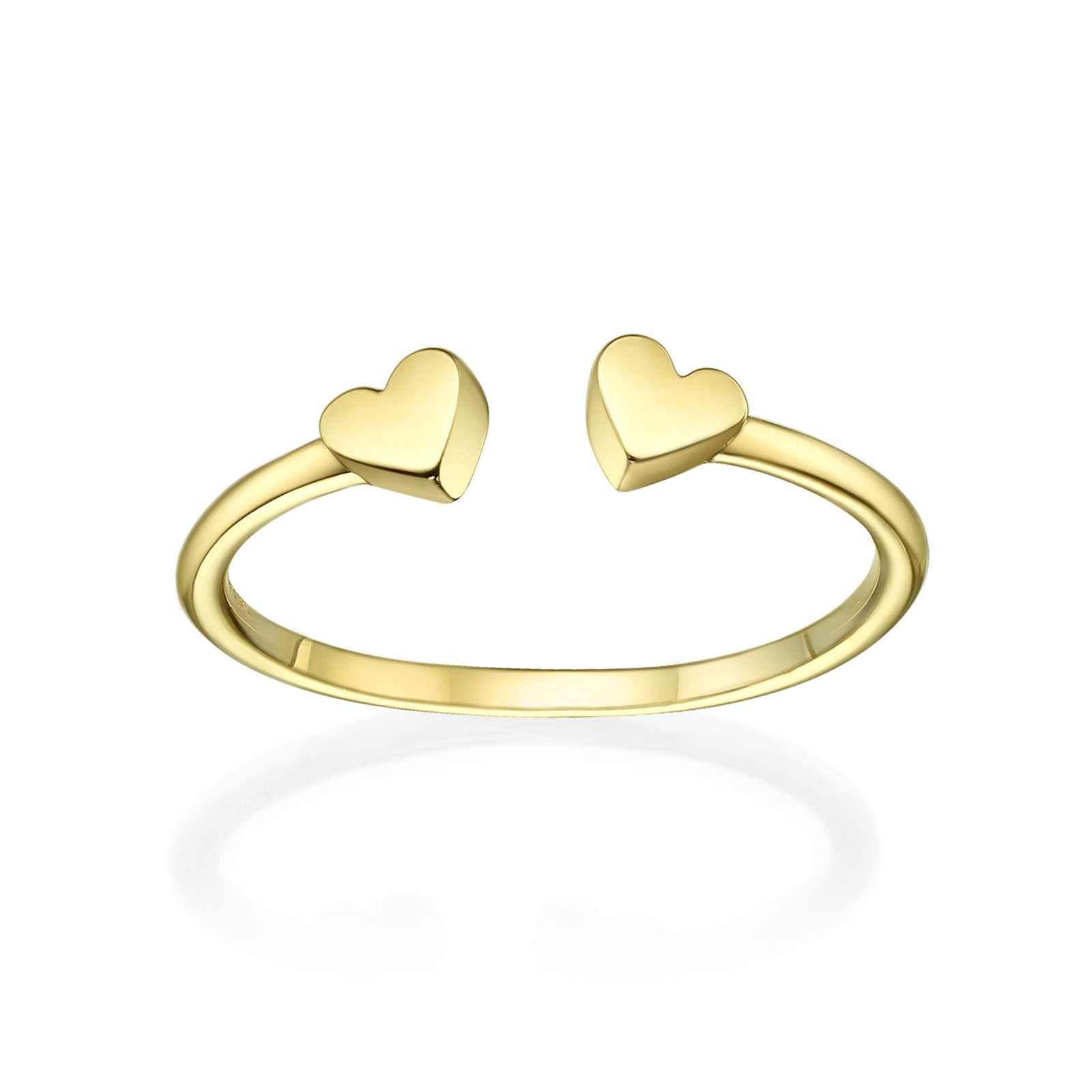 טבעת פתוחה מזהב צהוב 14 קראט - שני לבבות טבעת פתוחה מזהב צהוב 14 קראט - שני לבבות