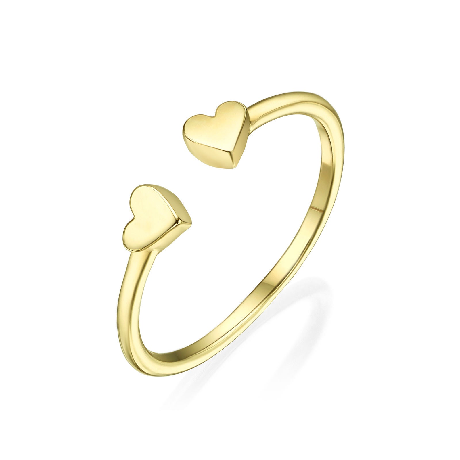 טבעת פתוחה מזהב צהוב 14 קראט - שני לבבות טבעת פתוחה מזהב צהוב 14 קראט - שני לבבות