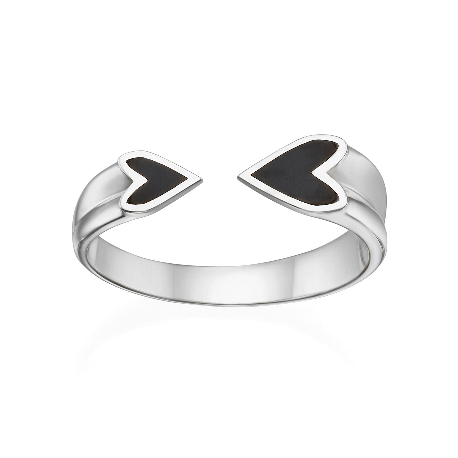 טבעת פתוחה מזהב לבן 14 קראט - הלב שלי (שחור) טבעת פתוחה מזהב לבן 14 קראט - הלב שלי (שחור)