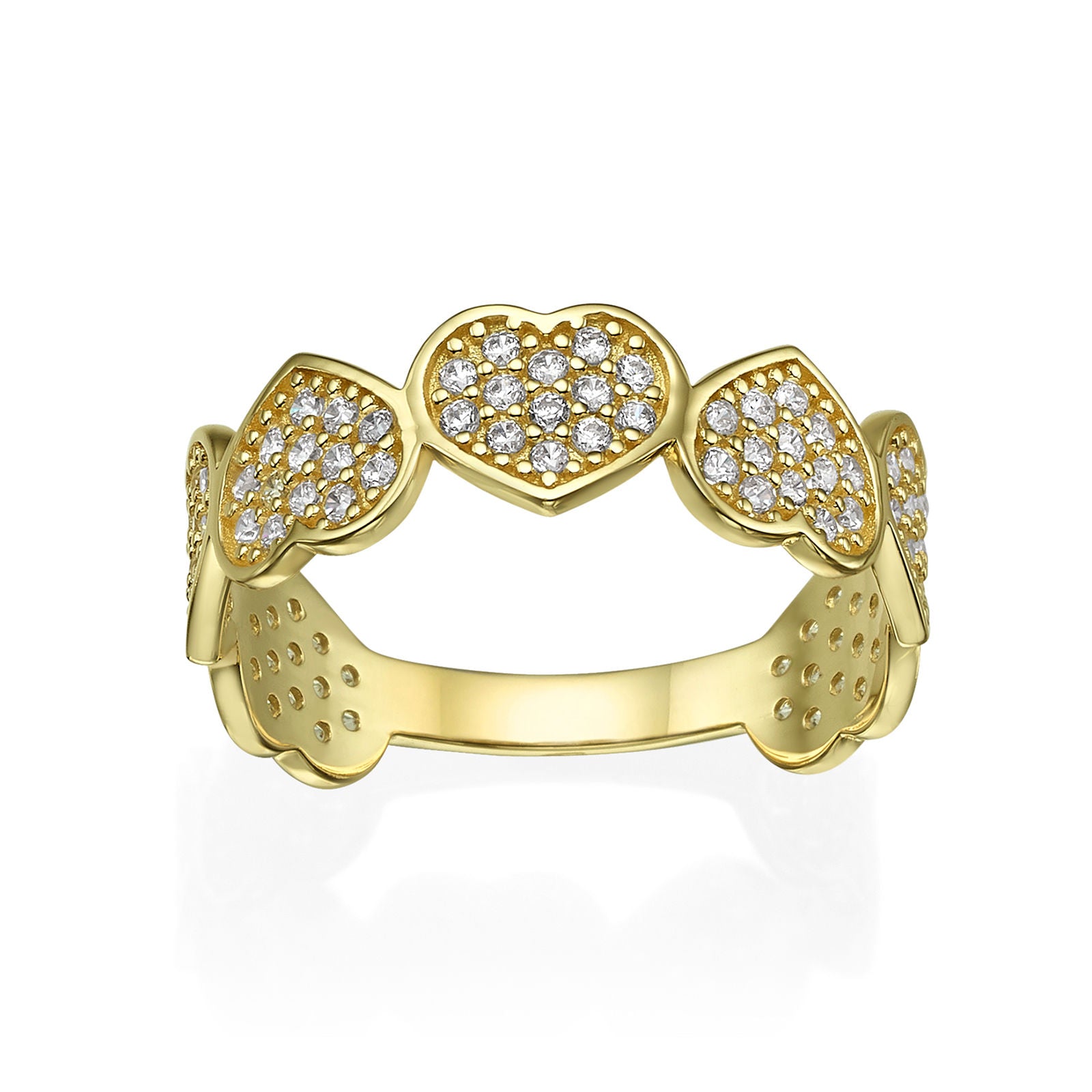 טבעת מזהב צהוב 14 קראט - לבבות אינפיניטי טבעת מזהב צהוב 14 קראט - לבבות אינפיניטי