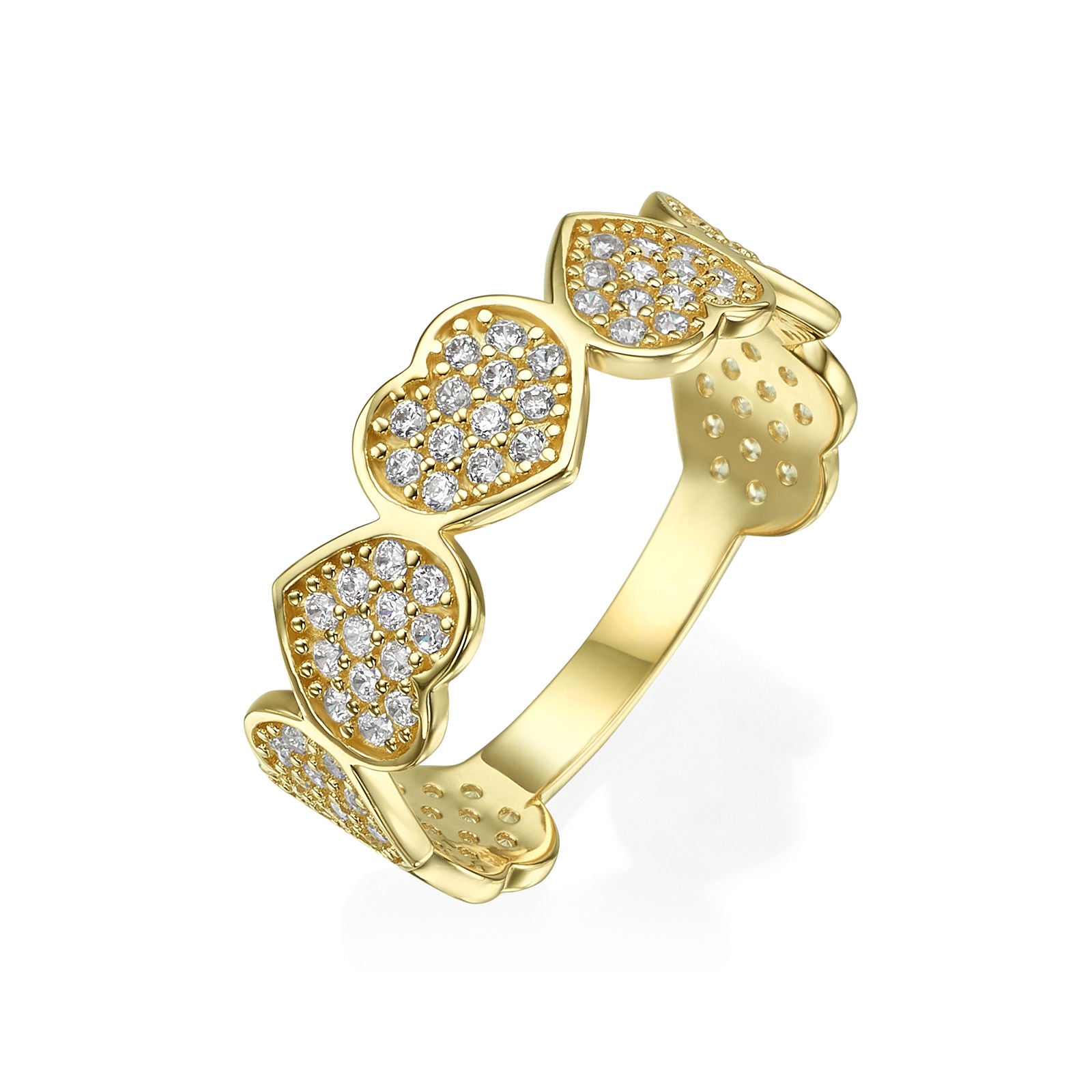 טבעת מזהב צהוב 14 קראט - לבבות אינפיניטי טבעת מזהב צהוב 14 קראט - לבבות אינפיניטי