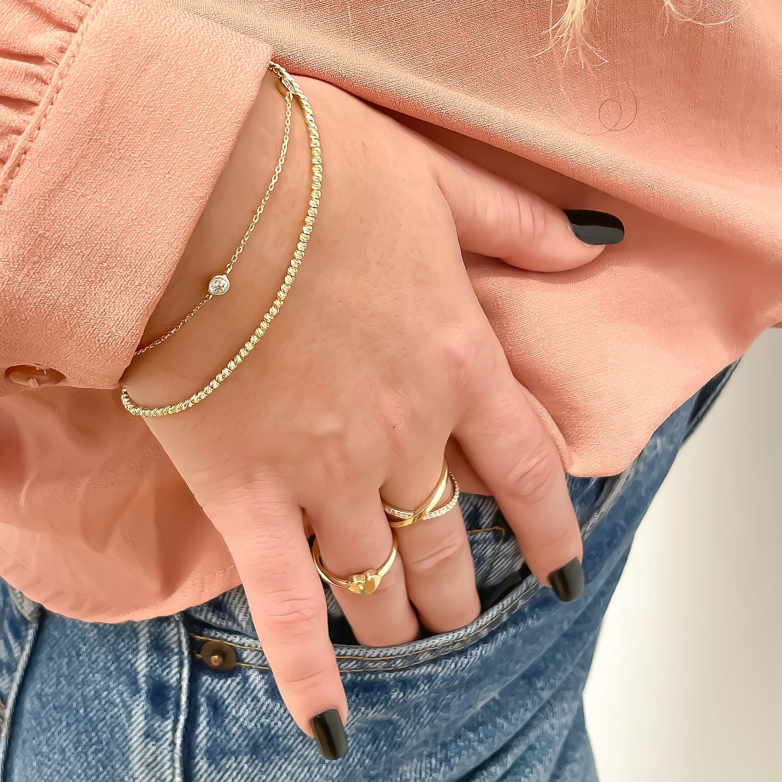 צמיד לאישה מזהב צהוב 14 קראט - כדורים צמיד לאישה מזהב צהוב 14 קראט - כדורים